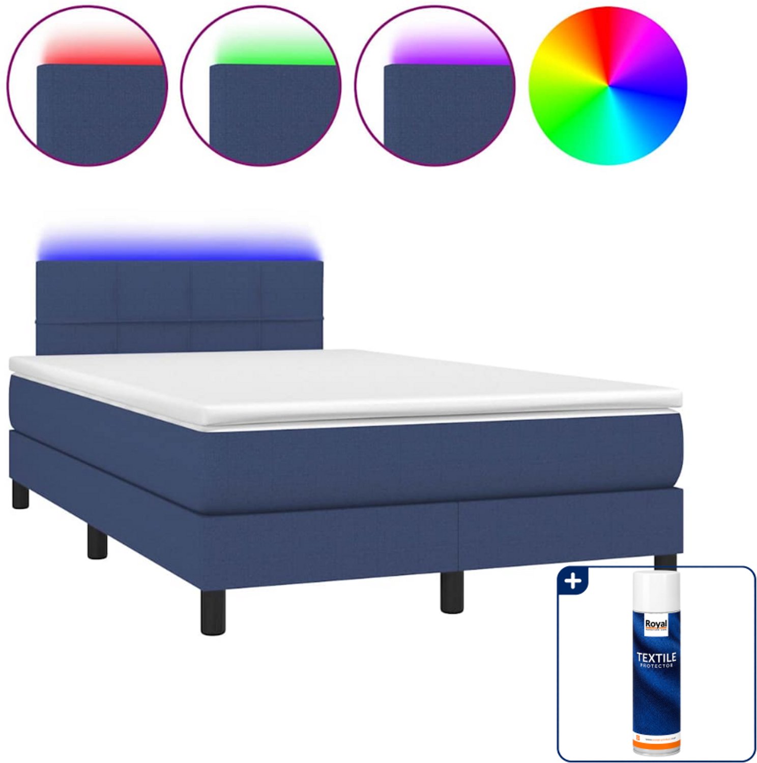 vidaXL boxspring met matras en led - 120 x 200 cm - blauw - Inclusief textielbeschermer 500 ml