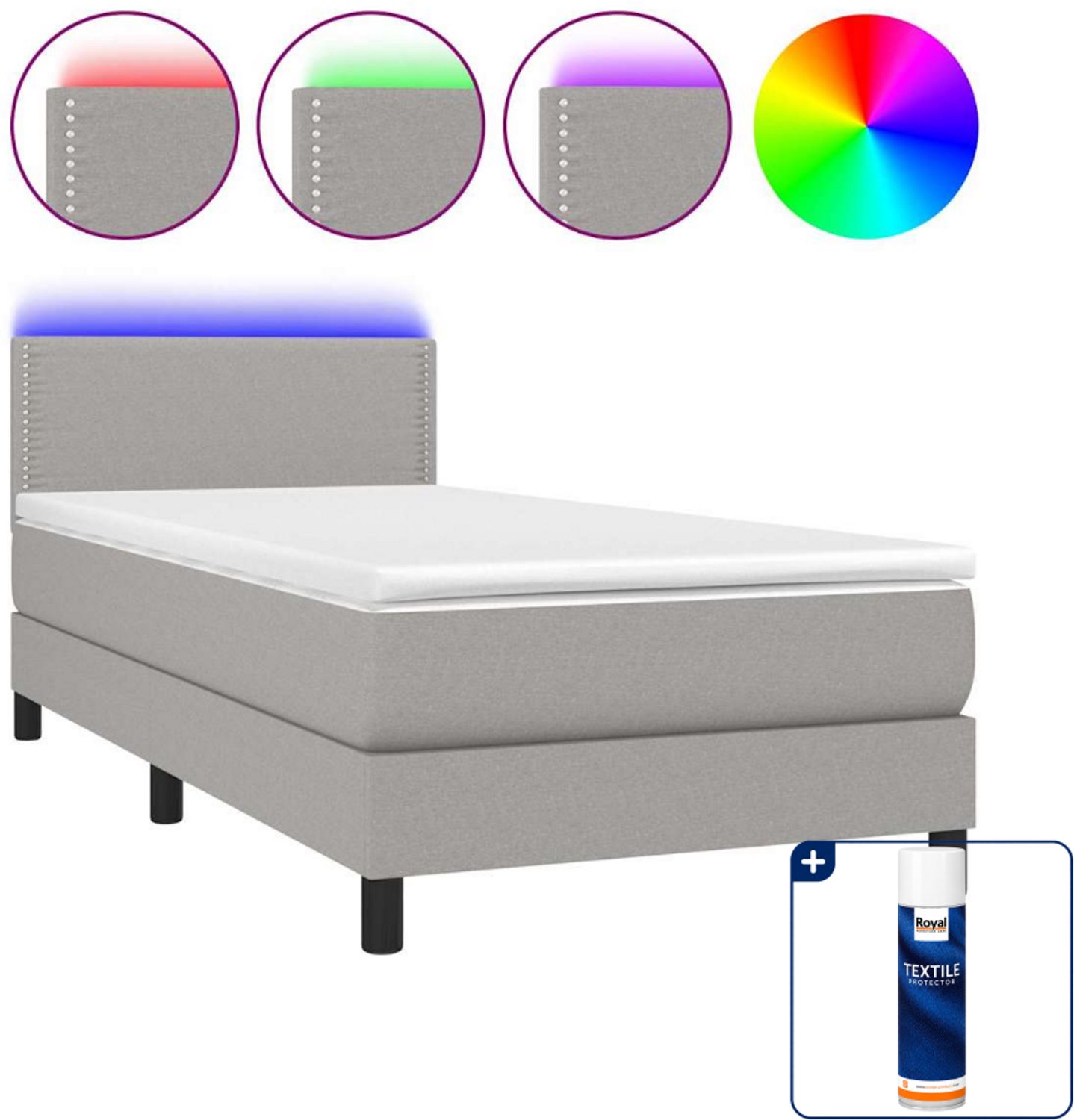 vidaXL boxspring met matras en LED - 80 x 200 cm - lichtgrijs - Inclusief textielbeschermer 500 ml