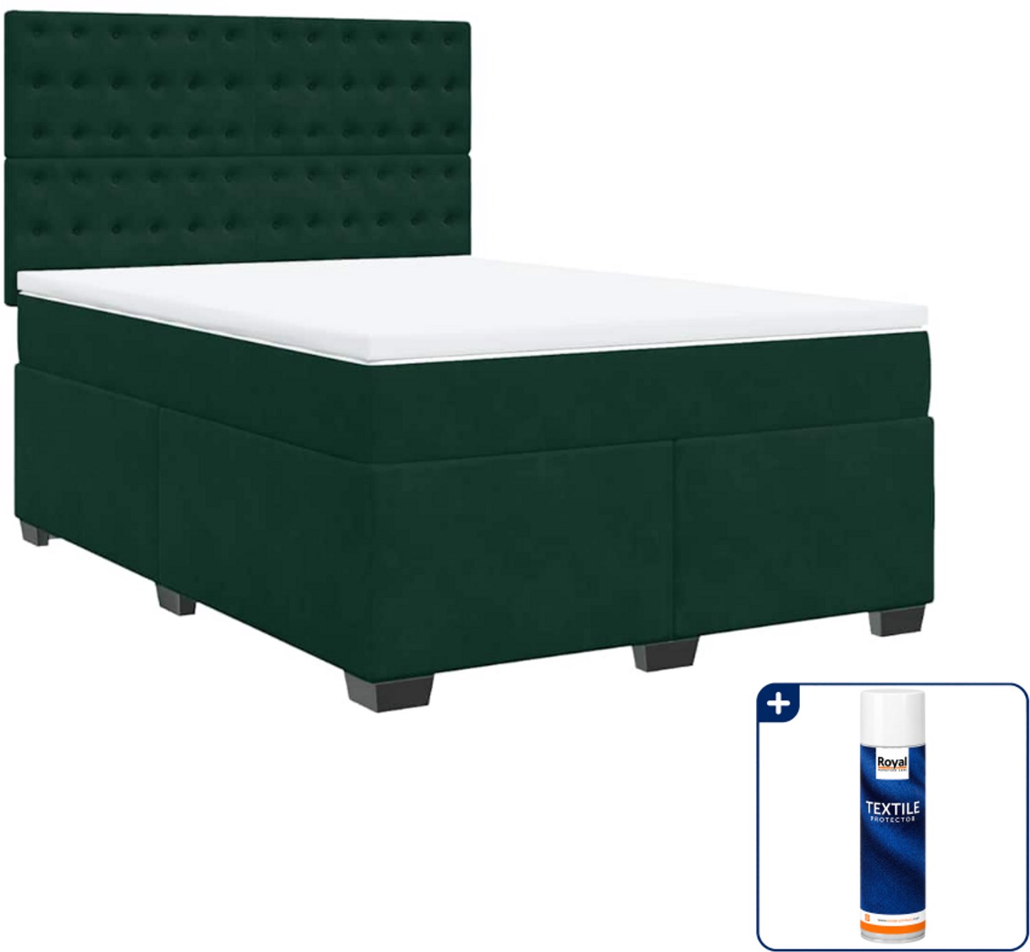 vidaXL boxspring met matras 140 x 190 cm - fluweel - donkergroen - Inclusief textielbeschermer 500 ml