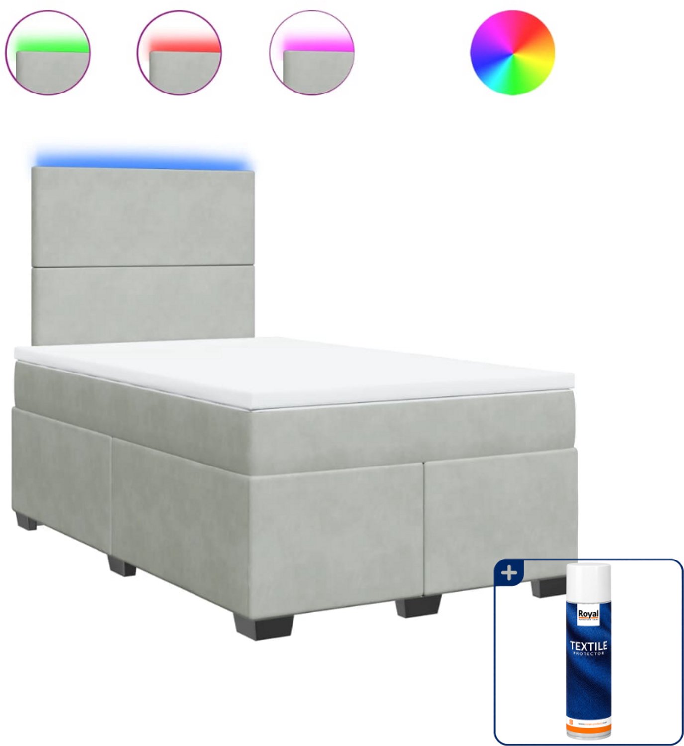 vidaXL Boxspring met matras 120 x 200 cm - fluweel - lichtgrijs - Inclusief textielbeschermer 500 ml
