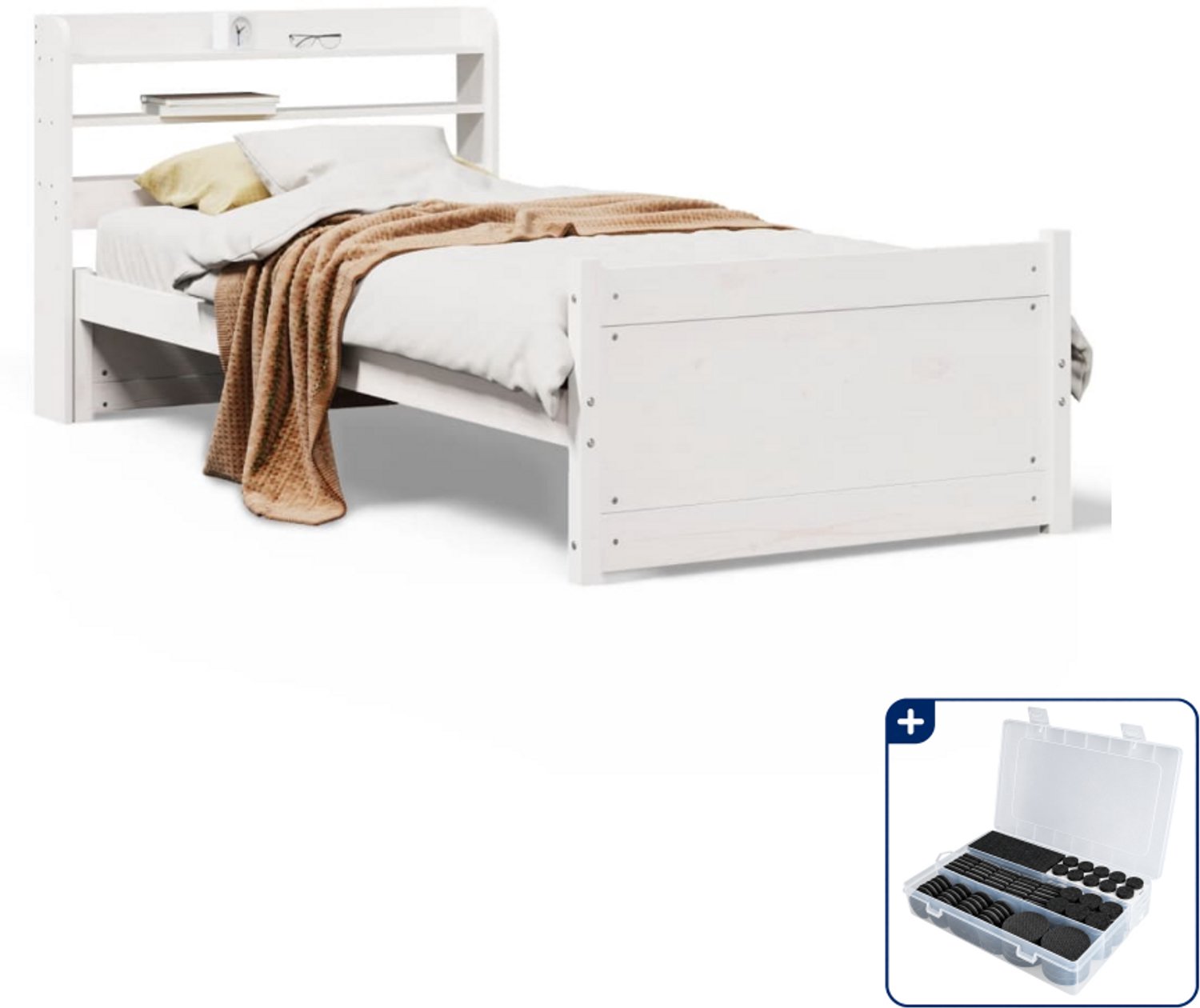 vidaXL bedframe 90 x 190 cm - massief grenenhout - wit - Inclusief antikrasvilt 177-delig Bruin