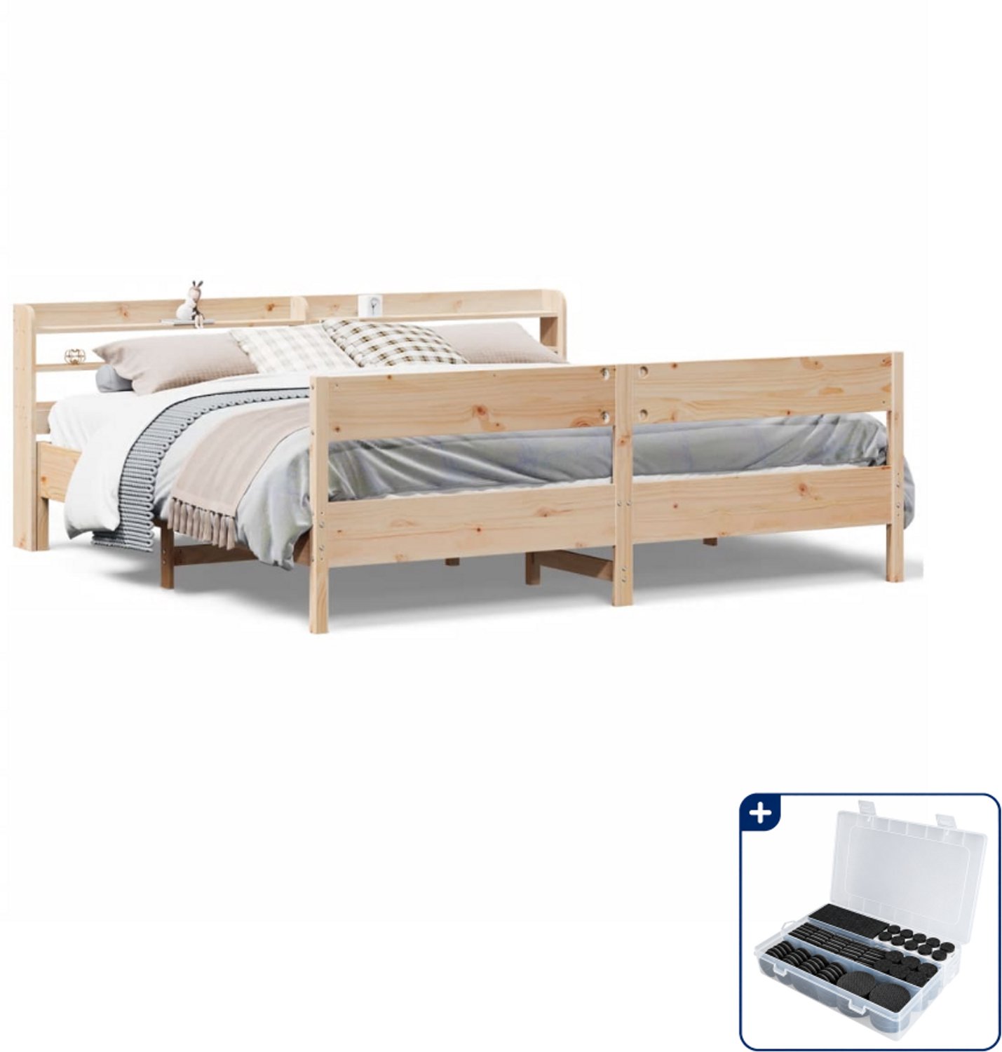vidaXL Kingsize bedframe - 180 x 200 cm - massief grenenhout - Inclusief antikrasvilt 177-delig Bruin