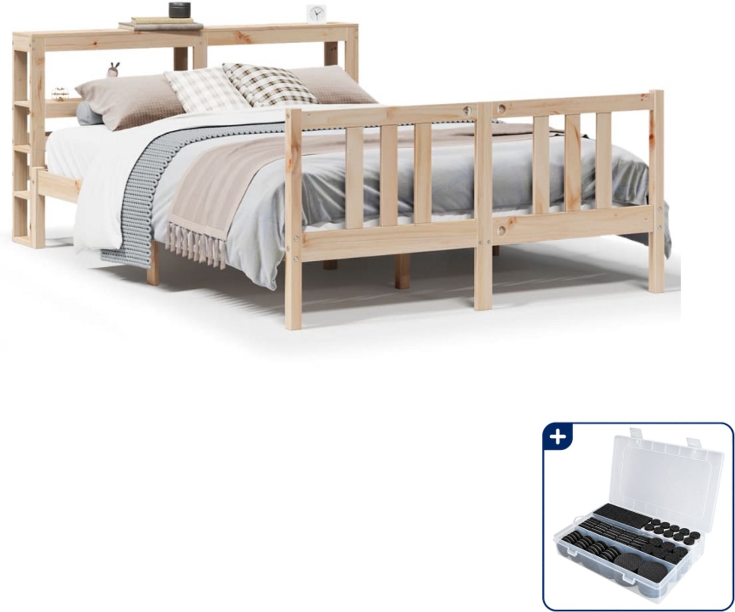 vidaXL bedframe met hoofdbord - 120 x 200 cm - massief grenenhout - Inclusief antikrasvilt 177-delig Wit
