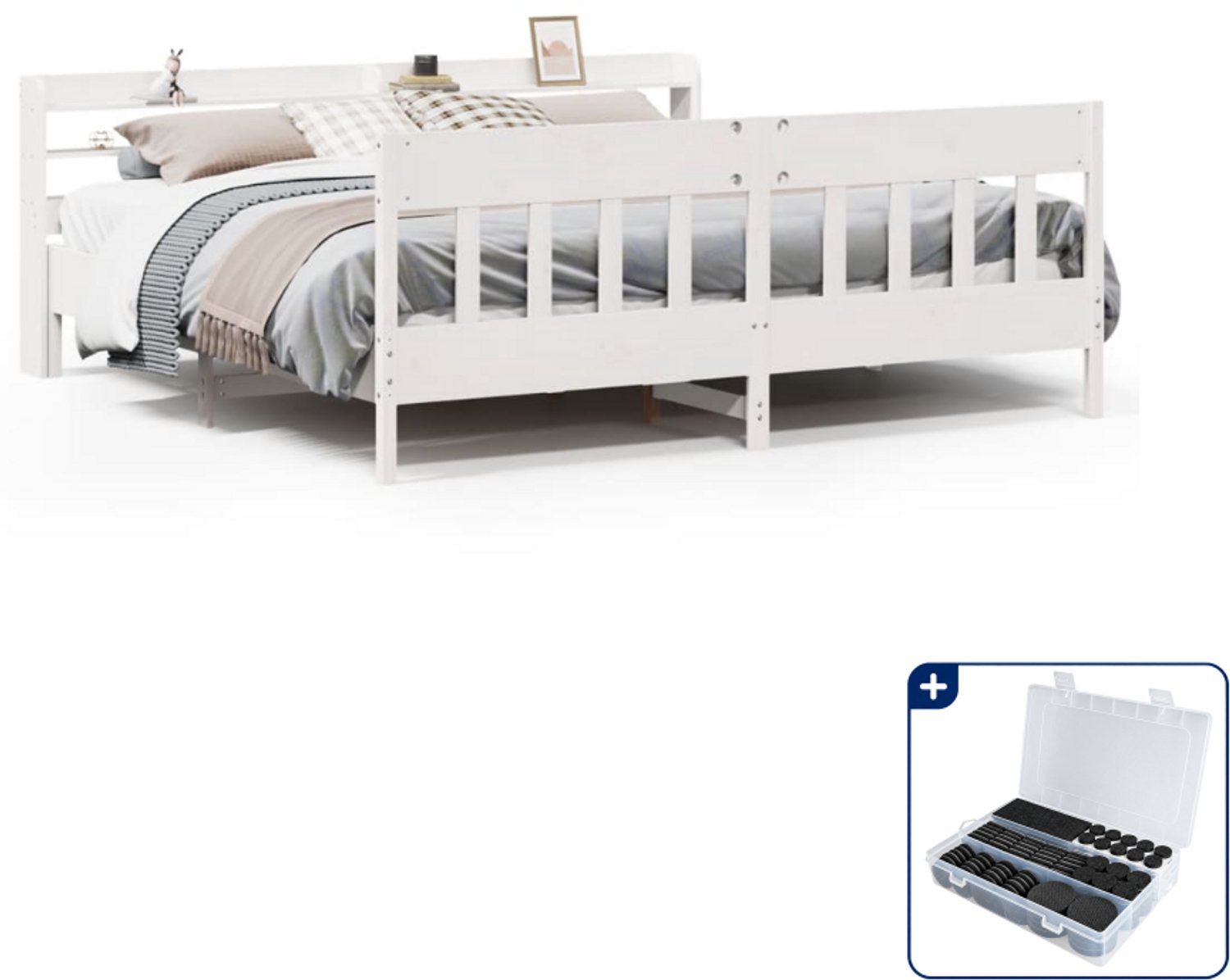 vidaXL bedframe - Kingsize - 180 x 200 cm - massief grenenhout - wit - Inclusief antikrasvilt 177-delig Bruin