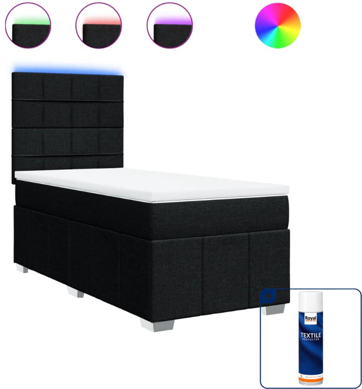 vidaXL Boxspring - 90 x 200 cm - stof - zwart - Inclusief textielbeschermer 500 ml