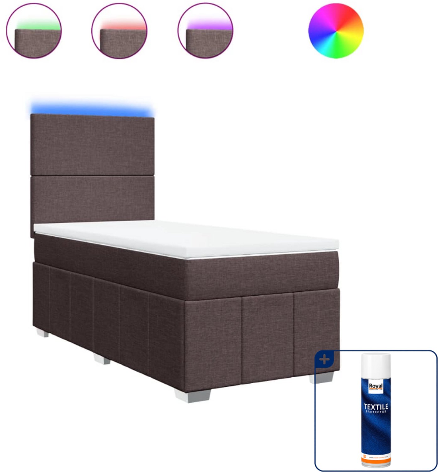 vidaXL boxspring met matras en led - 100 x 200 cm - donkerbruin - Inclusief textielbeschermer 500 ml