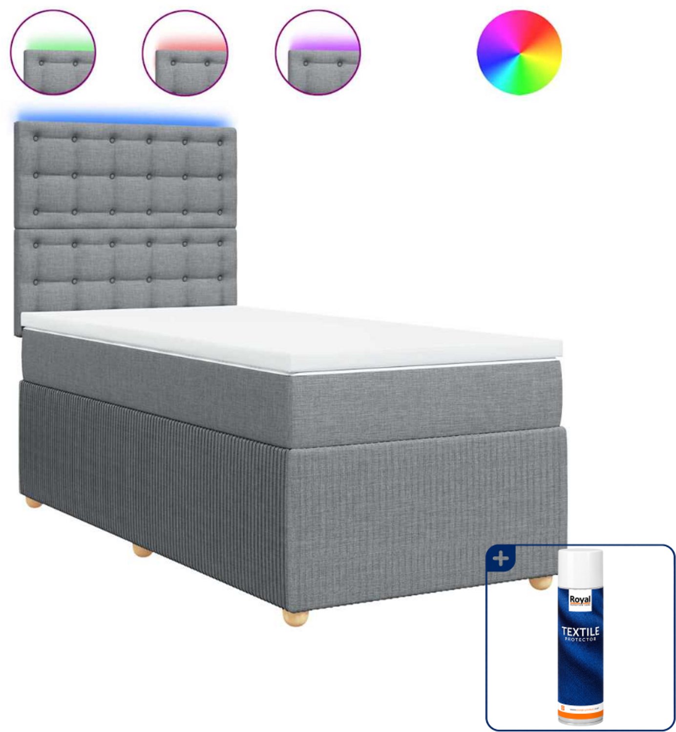 vidaXL boxspring met matras - 100 x 200 cm - stof - lichtgrijs - Inclusief textielbeschermer 500 ml