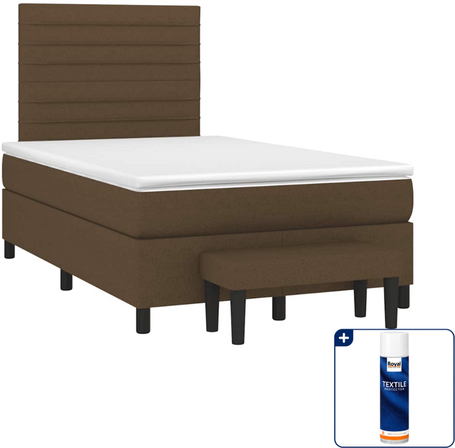 vidaXL boxspring met matras en bankje - 120 x 190 cm - donkerbruin - Inclusief textielbeschermer 500 ml