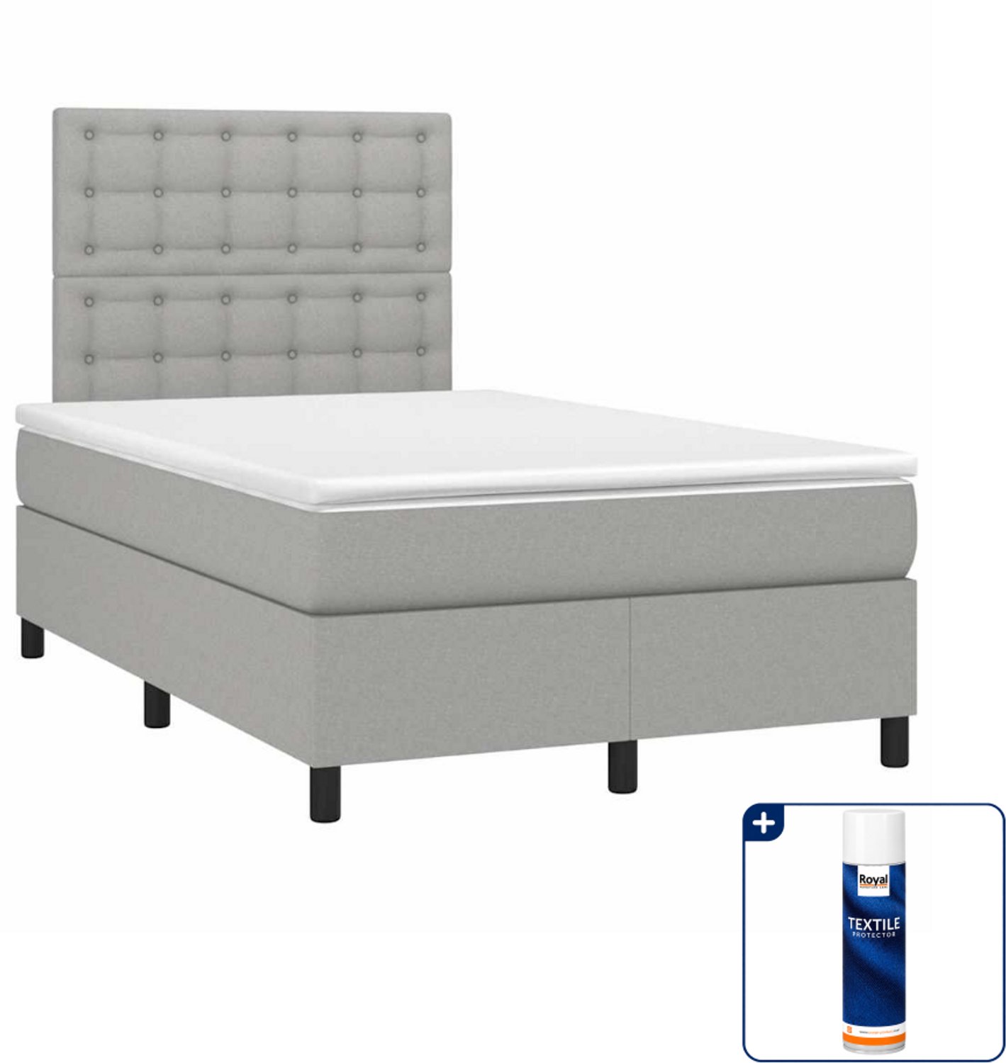 vidaXL boxspring met matras 120 x 190 cm - stof - lichtgrijs - Inclusief textielbeschermer 500 ml