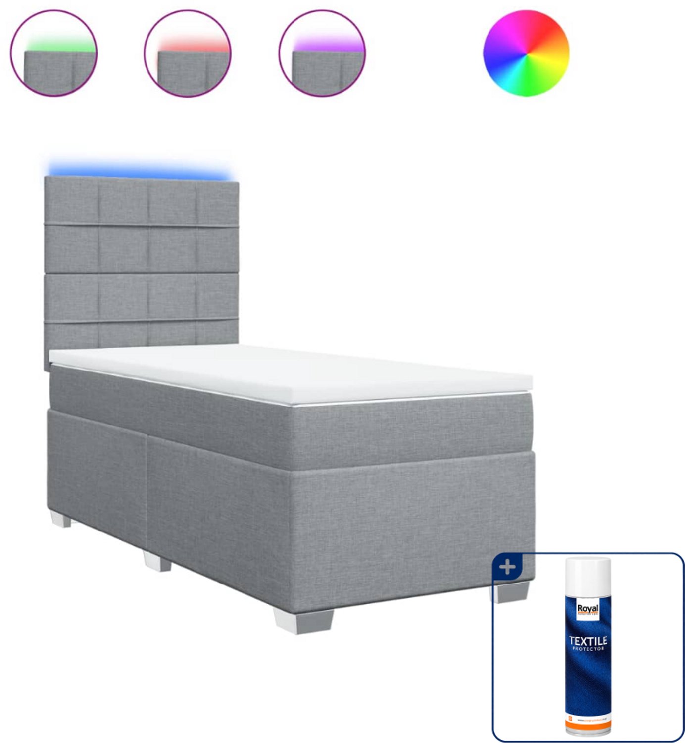 vidaXL boxspring met matras - 90 x 190 cm - stof - lichtgrijs - Inclusief textielbeschermer 500 ml