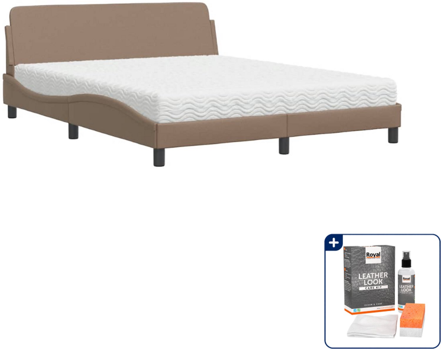 vidaXL Bed met matras Dover - Queensize - 160 x 200 cm - cappuccino - Inclusief onderhoudsset voor kunstleer 150 ml Bruin