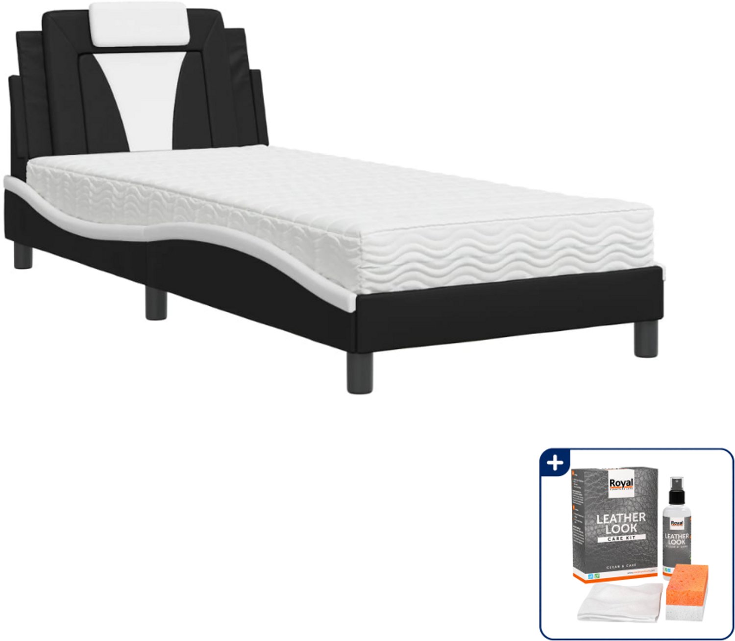 vidaXL Viana bed met matras - 90 x 200 cm - kunstleer - zwart en wit - Inclusief onderhoudsset voor kunstleer 150 ml Bruin