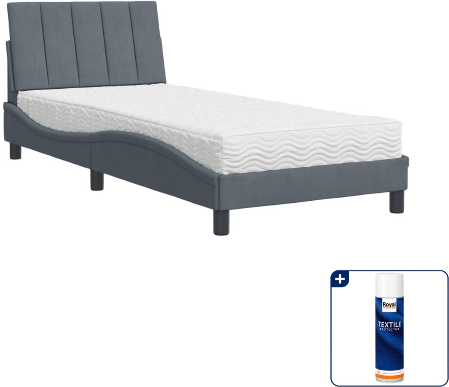 vidaXL Bed Hanko met matras - 90 x 190 cm - fluweel - donkergrijs - Inclusief textielbeschermer 500 ml