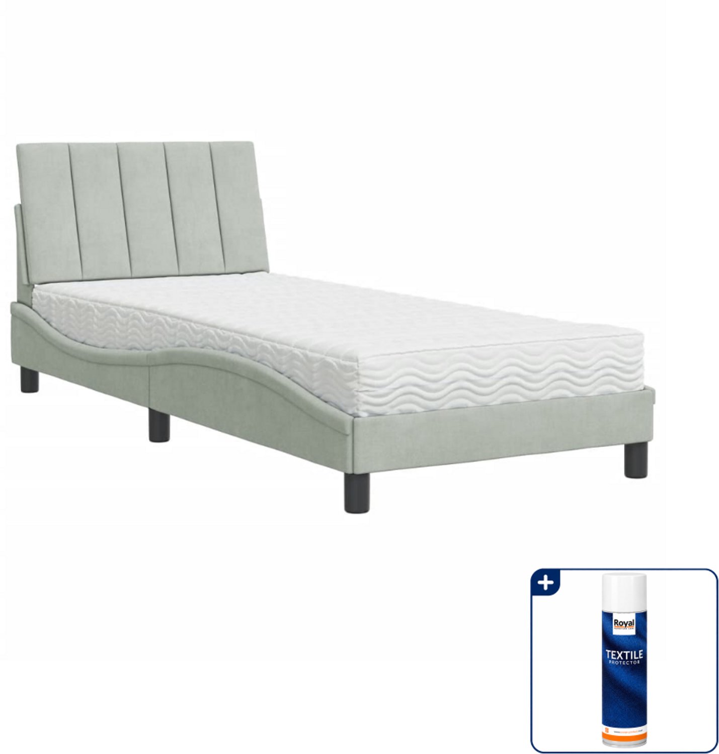 vidaXL Hanko bed met matras - 90 x 190 cm - fluweel - lichtgrijs - Inclusief textielbeschermer 500 ml