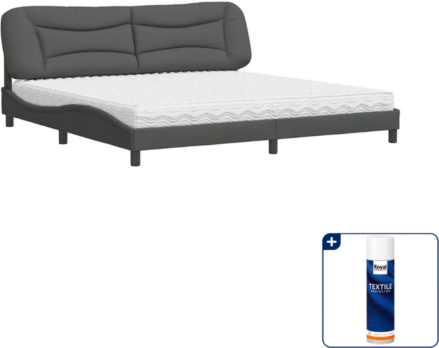 vidaXL Bed Hvar met matras - 200 x 200 cm - donkergrijs - Inclusief textielbeschermer 500 ml Zwart