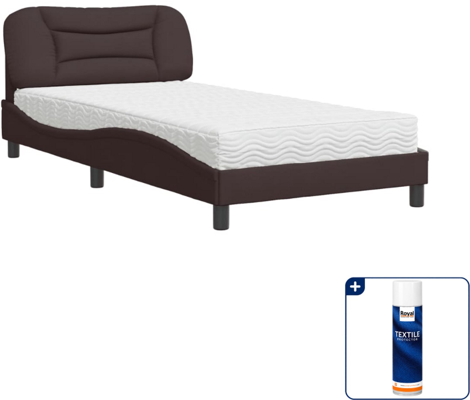 vidaXL Bed Hvar met matras - 100 x 200 cm - donkerbruin - Inclusief textielbeschermer 500 ml Grijs
