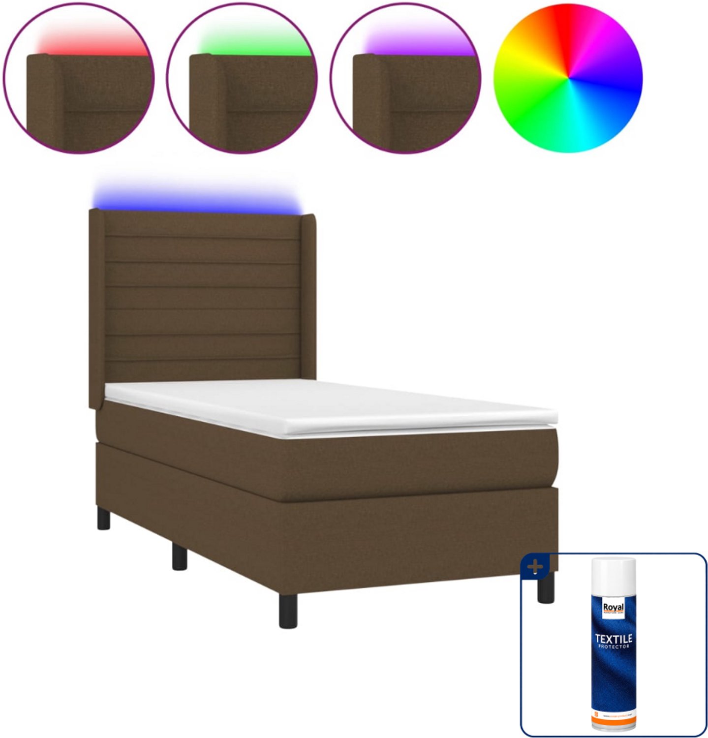vidaXL boxspring met matras en LED - 80 x 200 cm - donkerbruin - Inclusief textielbeschermer 500 ml