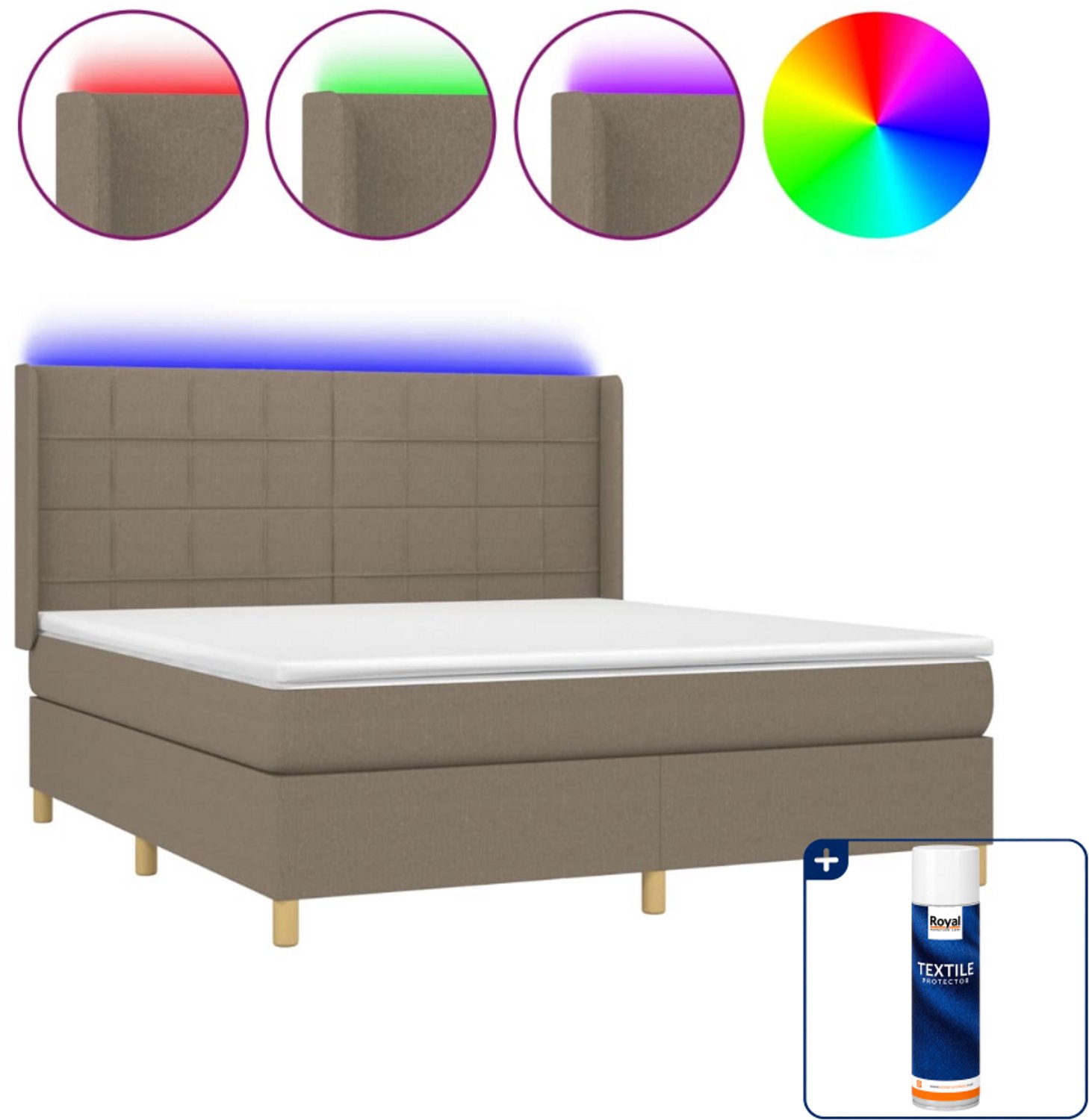 vidaXL boxspring met matras en LED - Queensize - 160 x 200 cm - taupe - Inclusief textielbeschermer 500 ml
