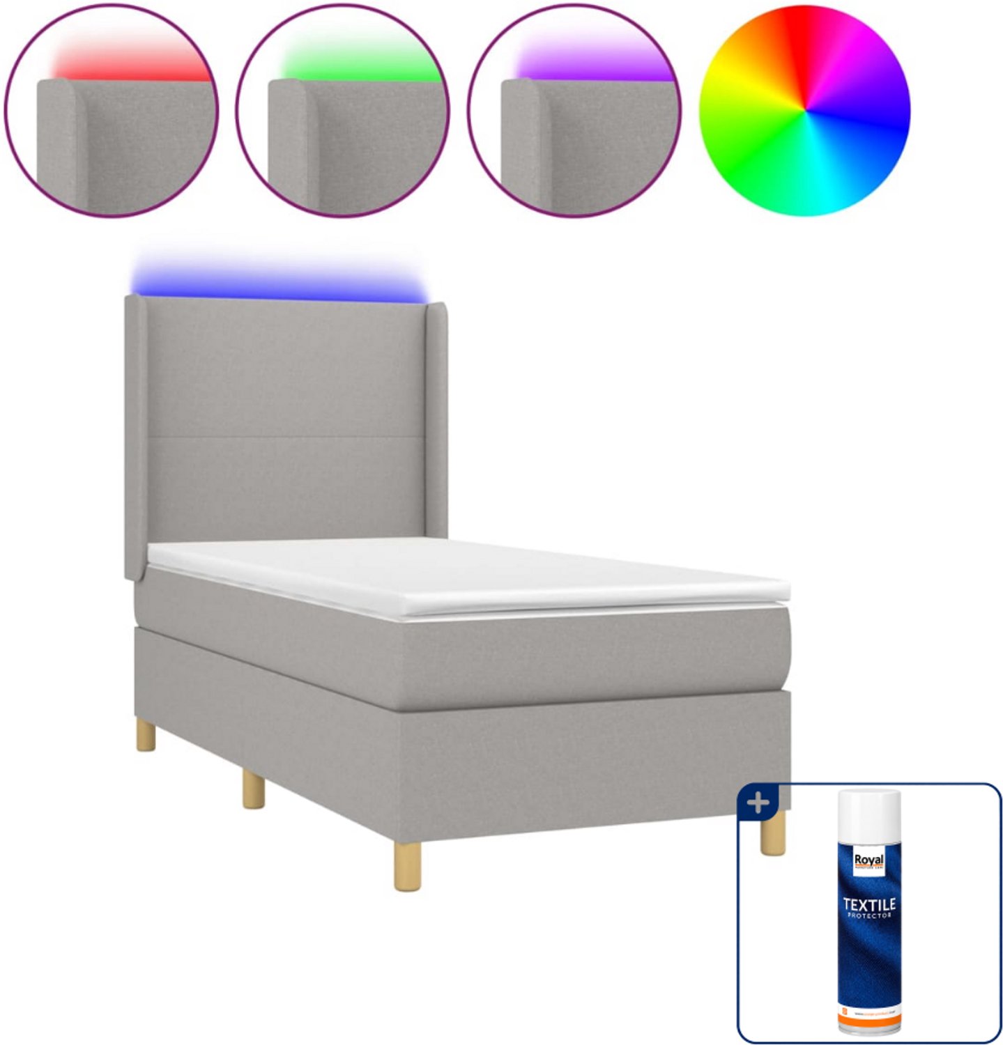 vidaXL boxspring met matras en led - 80 x 200 cm - lichtgrijs - Inclusief textielbeschermer 500 ml