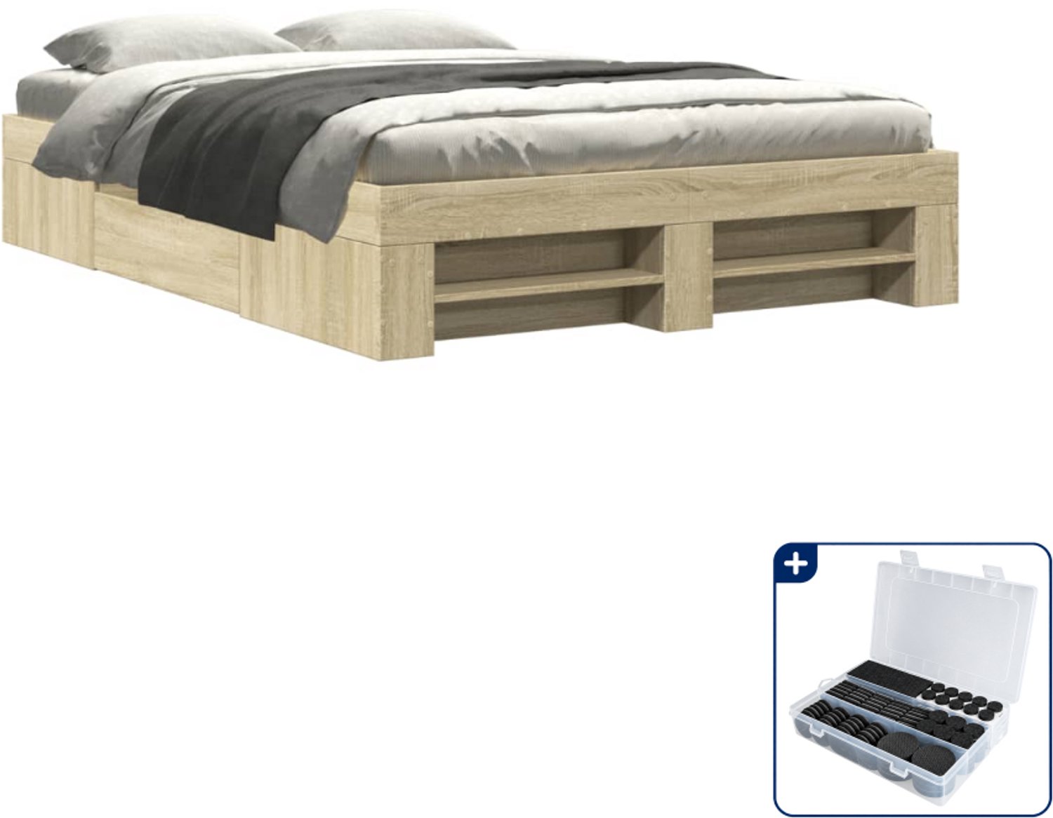 vidaXL bedframe - 120 x 190 cm - bewerkt hout - sonoma eiken - Inclusief antikrasvilt 177-delig Bruin