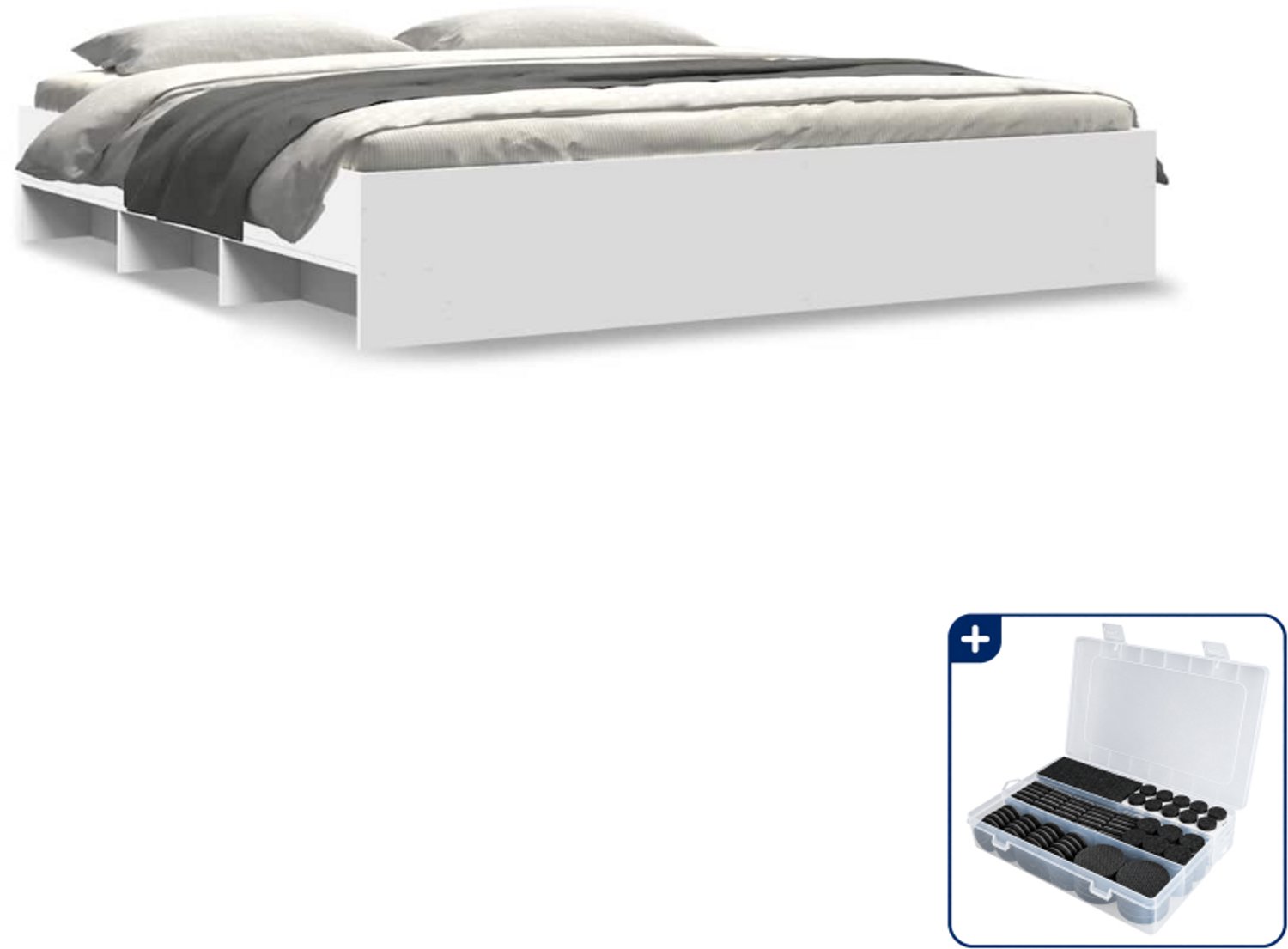 vidaXL Bedframe Kingsize 180 x 200 cm - bewerkt hout - wit - Inclusief antikrasvilt 177-delig