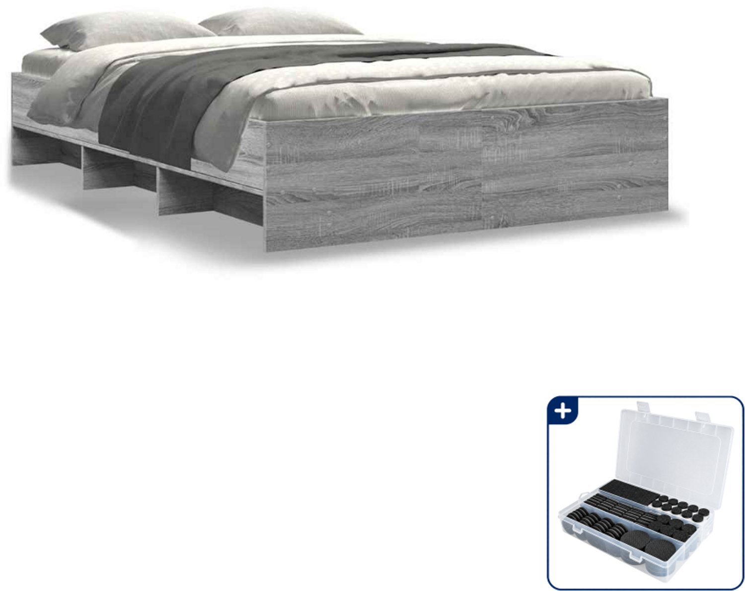 vidaXL bedframe - 120 x 190 cm - bewerkt hout - grijs sonoma eiken - Inclusief antikrasvilt 177-delig Wit