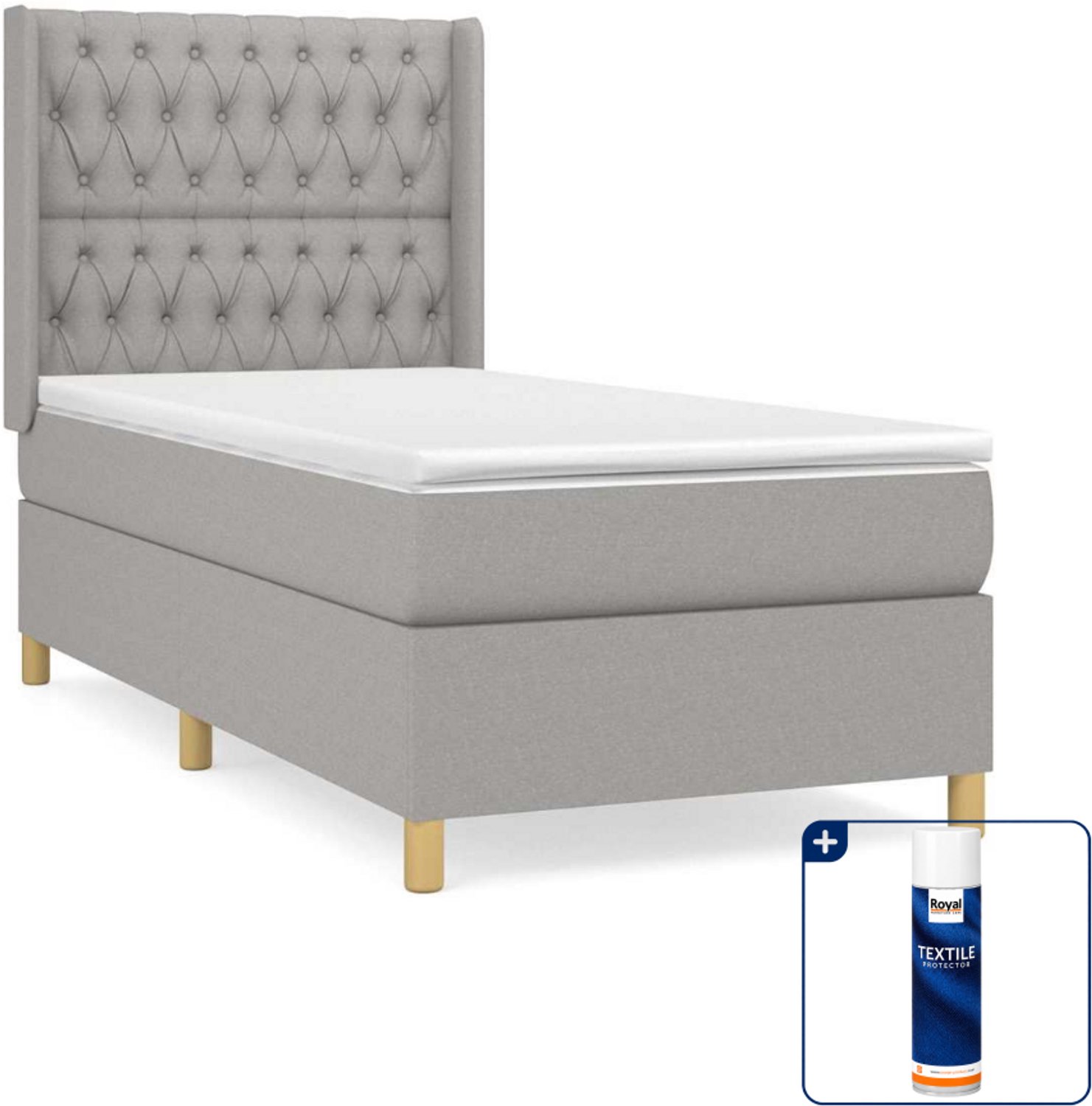 vidaXL boxspring met matras 90 x 200 cm - stof - lichtgrijs - Inclusief textielbeschermer 500 ml