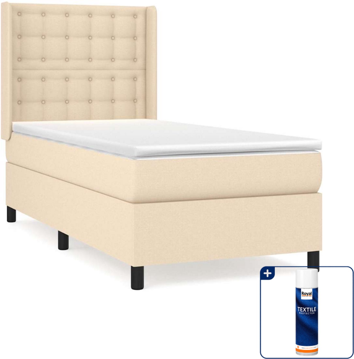 vidaXL boxspring met matras 90 x 200 cm - stof - crèmekleurig - Inclusief textielbeschermer 500 ml