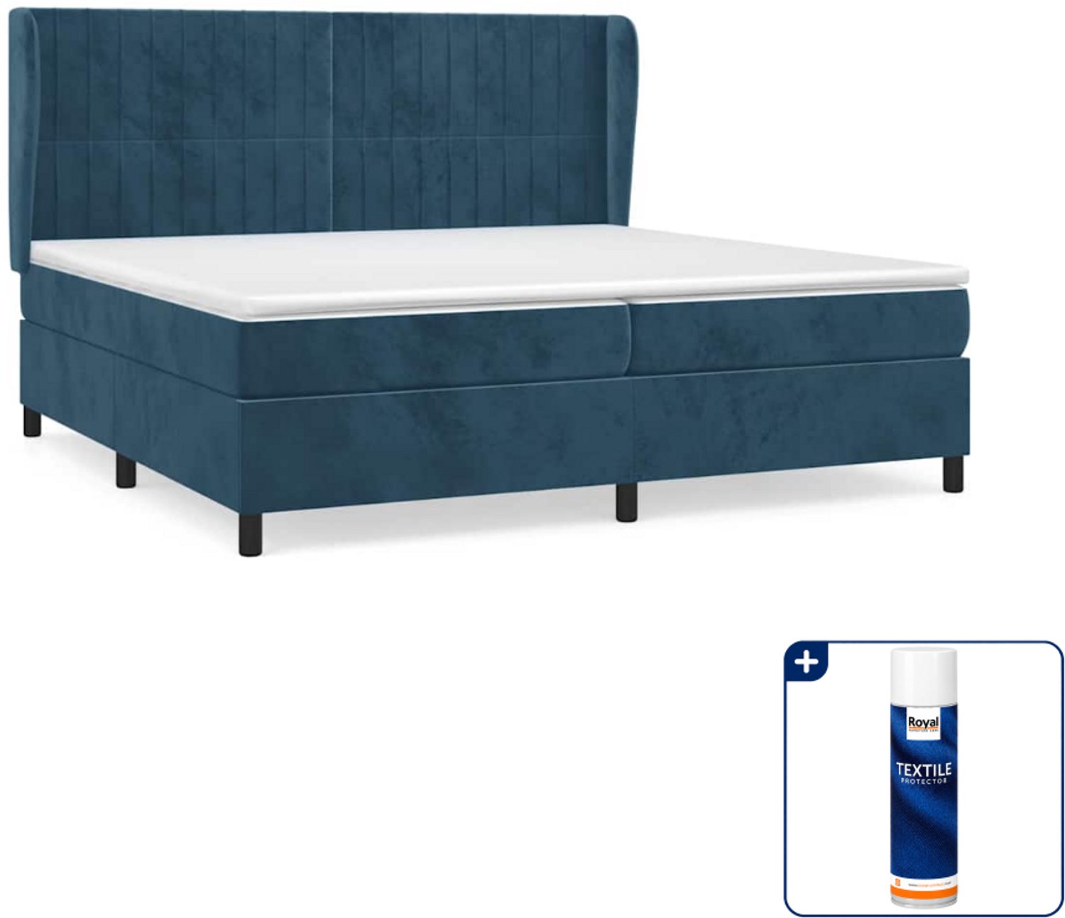 vidaXL Boxspring - Super kingsize - 200 x 200 cm - fluweel - donkerblauw - Inclusief textielbeschermer 500 ml