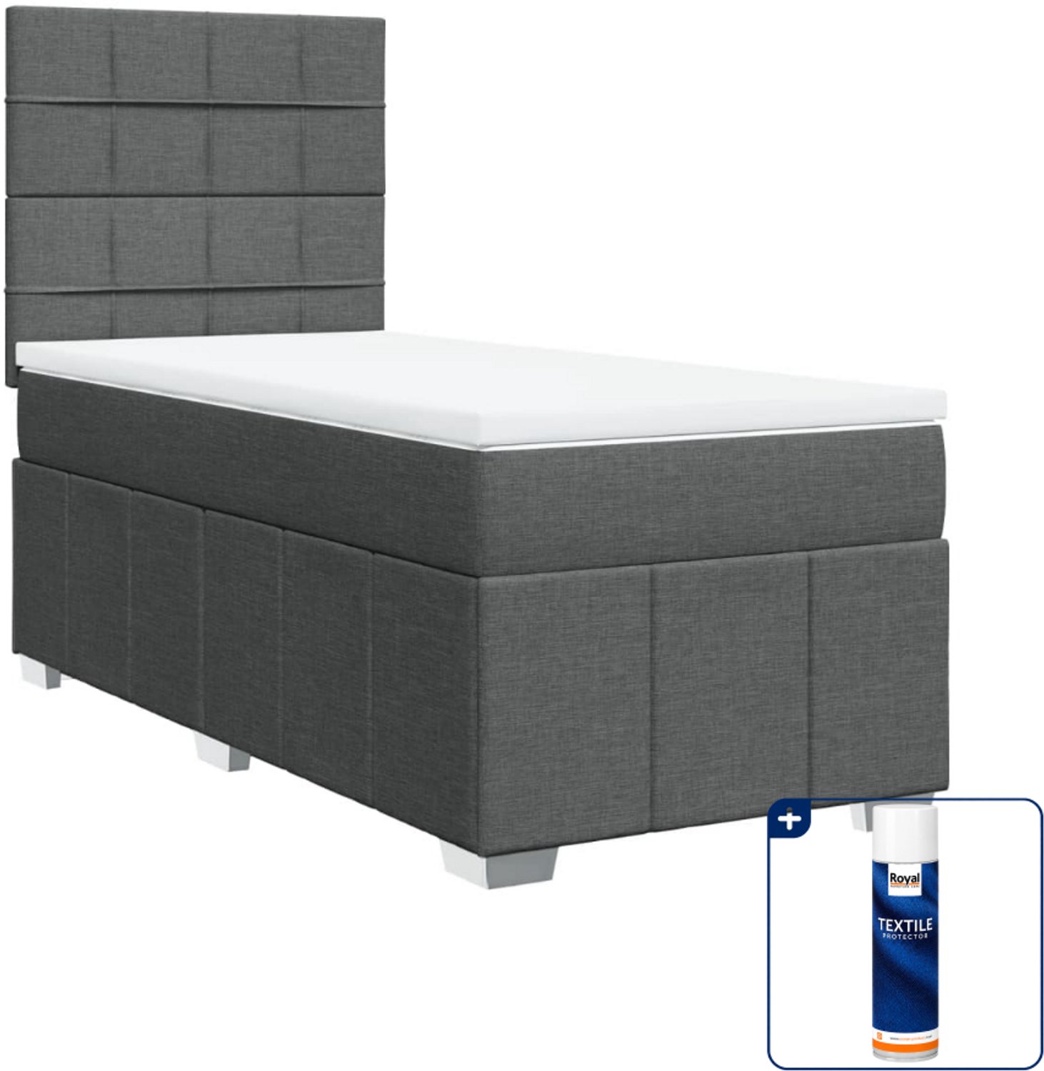 vidaXL boxspring met matras - 90 x 190 cm - stof - donkergrijs - Inclusief textielbeschermer 500 ml