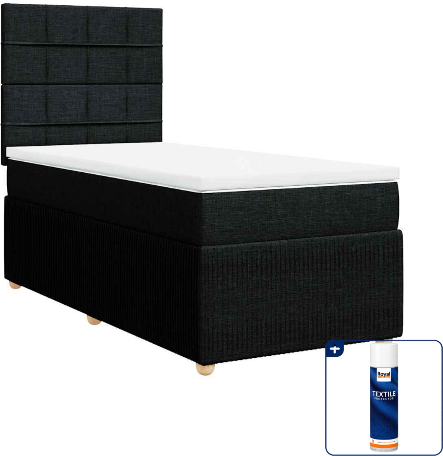 vidaXL boxspring met matras 90 x 190 cm - stof - zwart - Inclusief textielbeschermer 500 ml