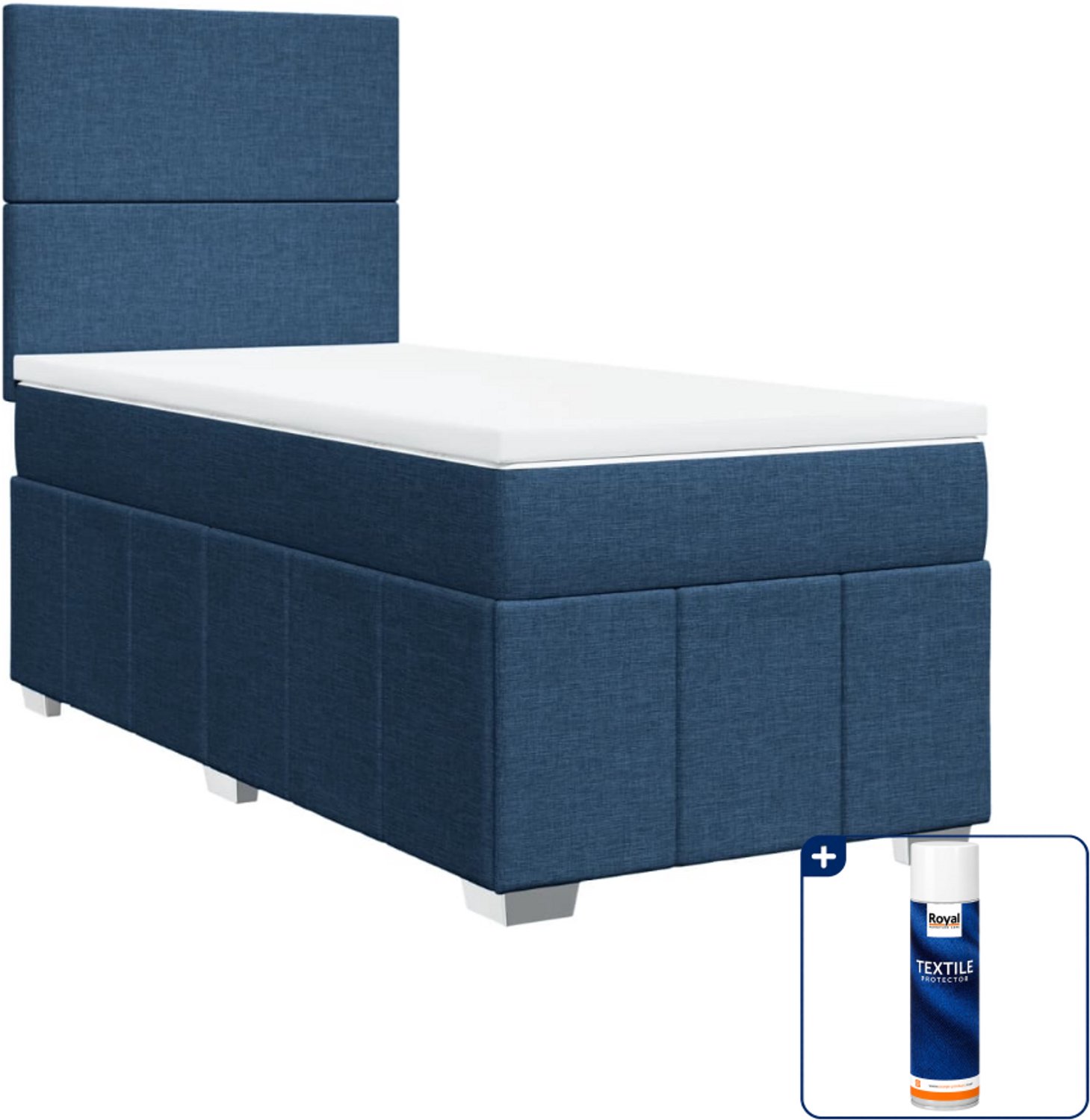 vidaXL boxspring met matras 90 x 200 cm - stof - blauw - Inclusief textielbeschermer 500 ml
