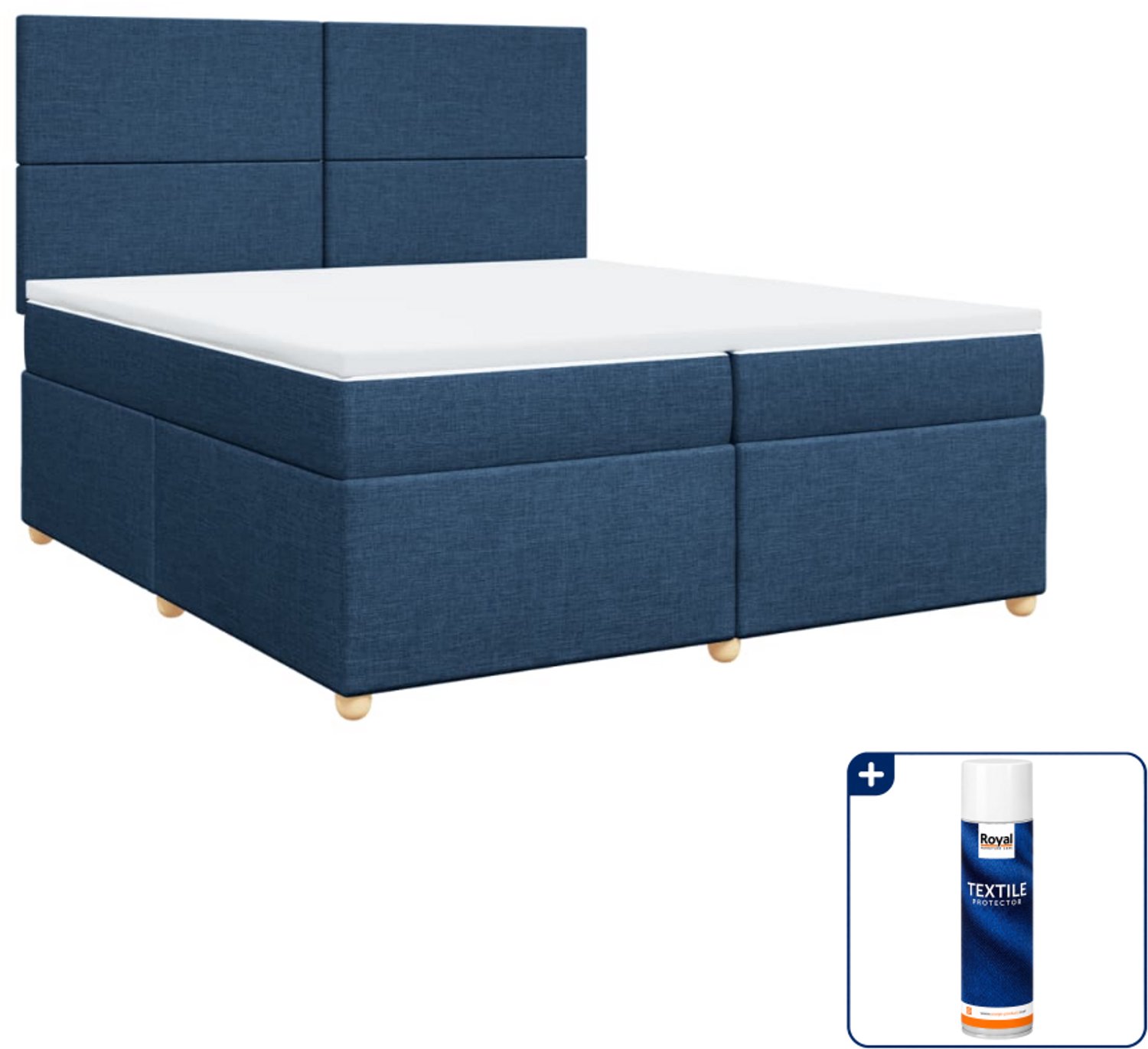 vidaXL Boxspring - 200 x 200 cm - stof - blauw - Inclusief textielbeschermer 500 ml