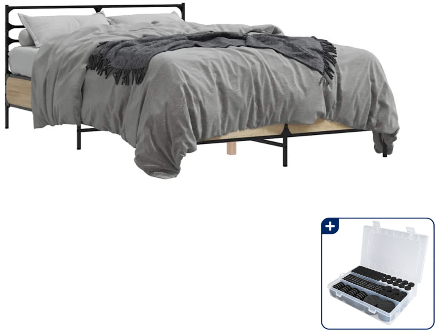 vidaXL bedframe - 120 x 200 cm - bewerkt hout en metaal - sonoma eiken - Inclusief antikrasvilt 177-delig Bruin