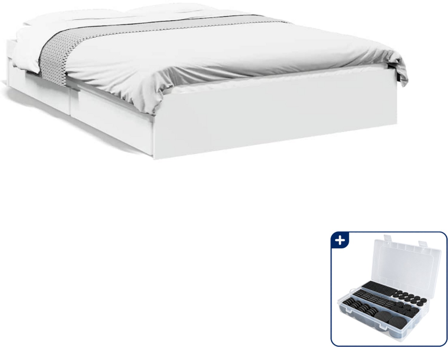 vidaXL Bedframe Small double - 140 x 200 cm - bewerkt hout - wit - Inclusief antikrasvilt 177-delig Grijs