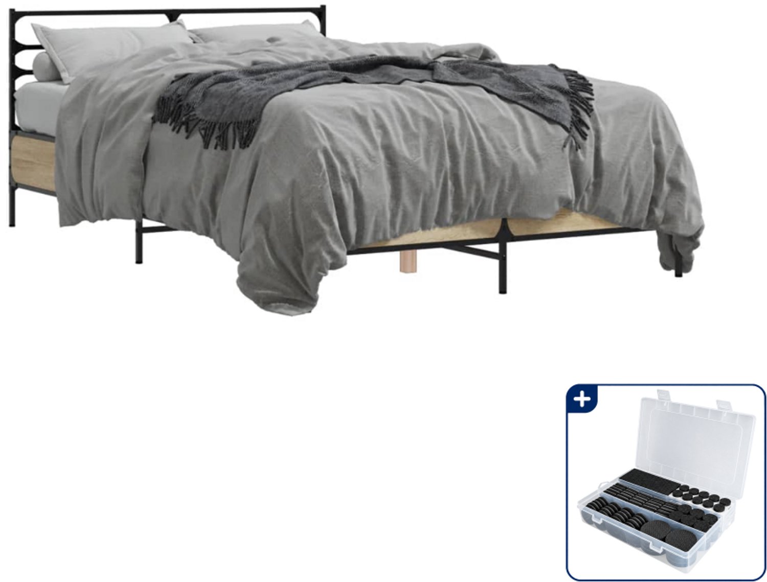 vidaXL bedframe - 120 x 190 cm - bewerkt hout en metaal - sonoma eiken - Inclusief antikrasvilt 177-delig