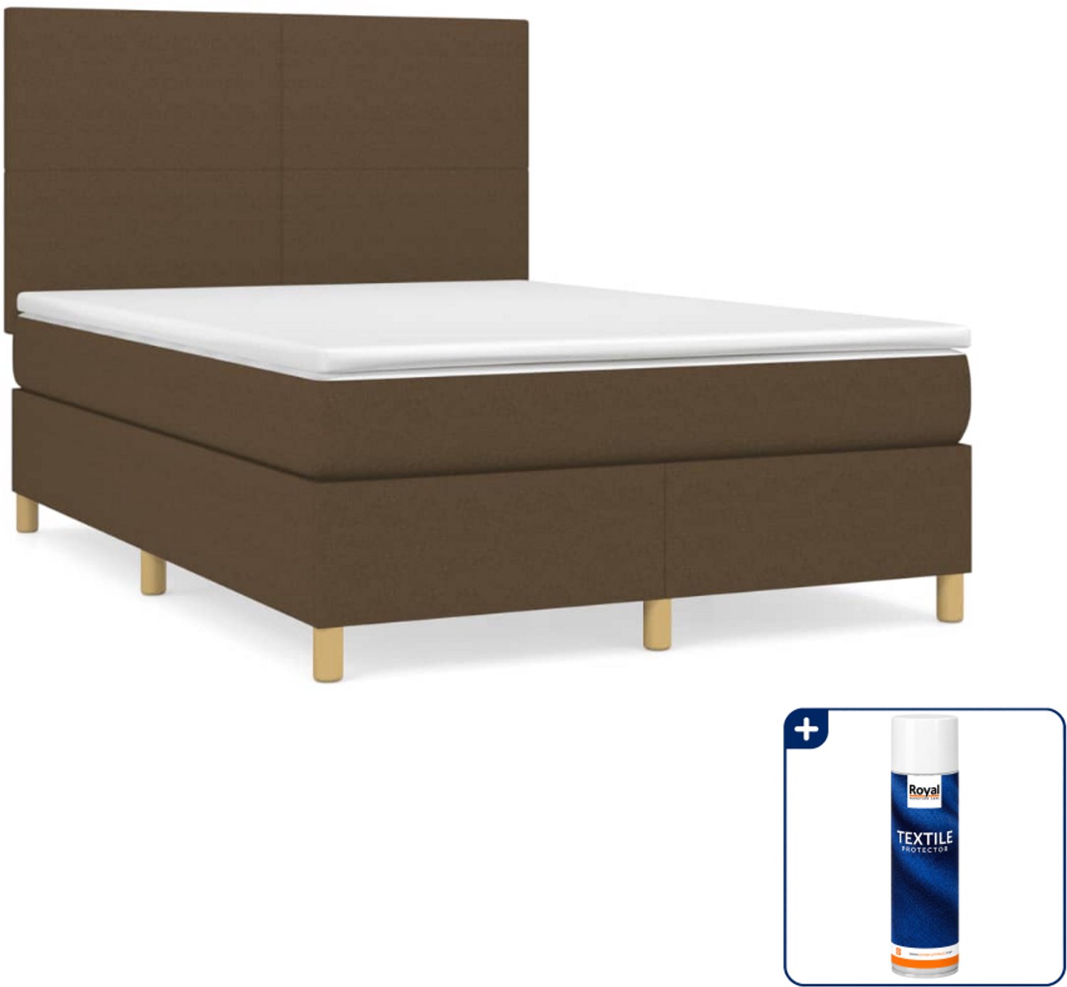 vidaXL boxspring met matras - small double - 140 x 200 cm - donkerbruin - Inclusief textielbeschermer 500 ml