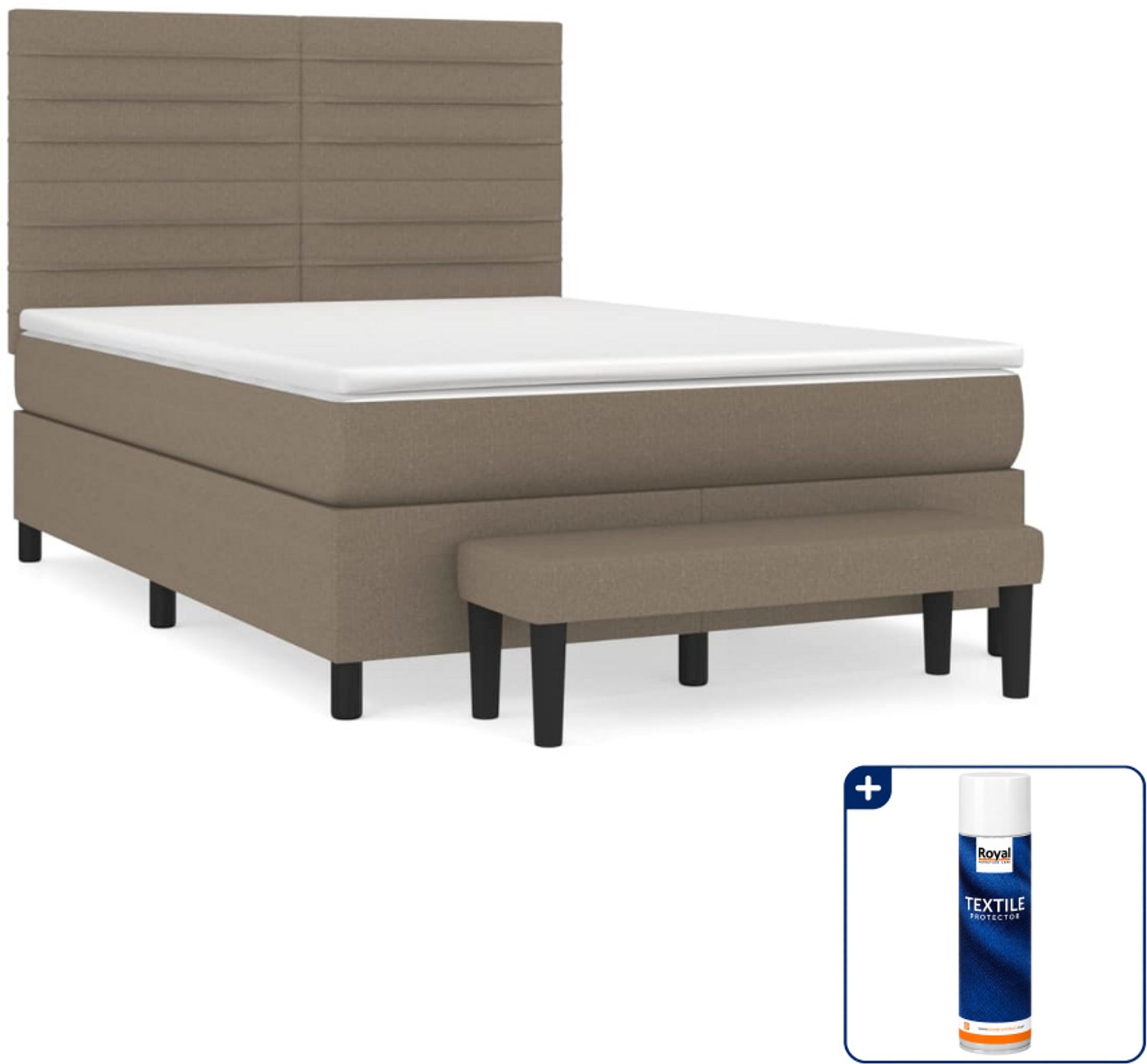 vidaXL Boxspring Small double 140 x 200 cm met bankje - taupe - Inclusief textielbeschermer 500 ml