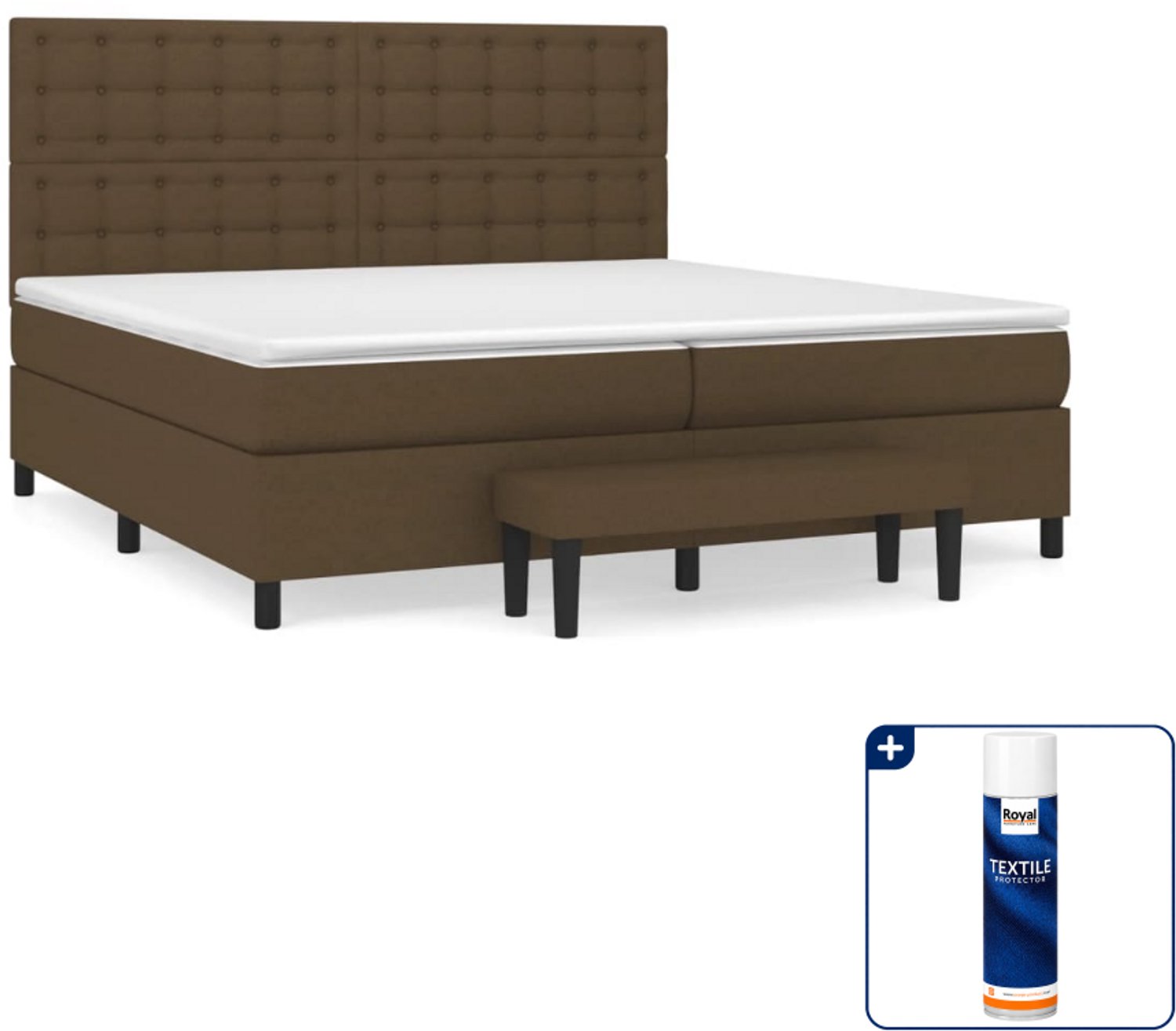 vidaXL boxspring met matras - super kingsize - donkerbruin - Inclusief textielbeschermer 500 ml