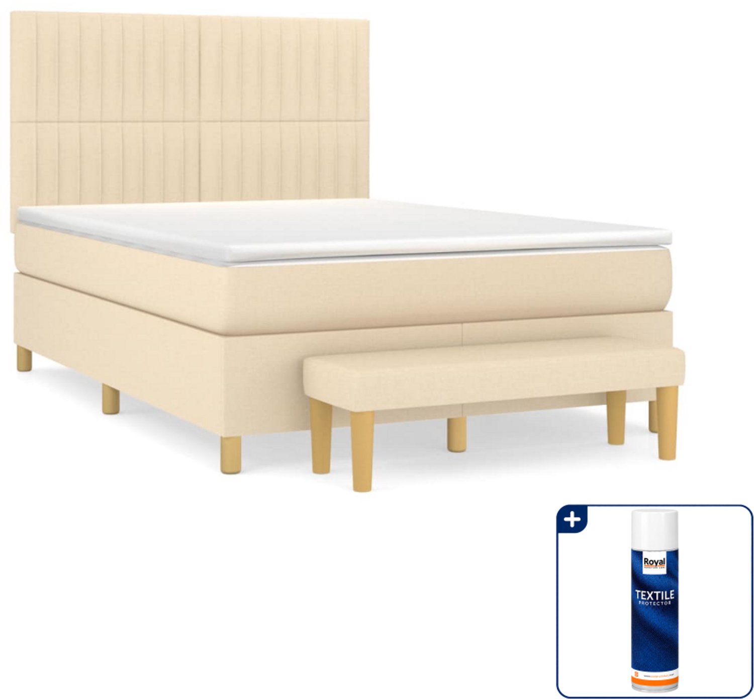 vidaXL boxspring met matras en bank - Small double - 140 x 200 cm - crème - Inclusief textielbeschermer 500 ml