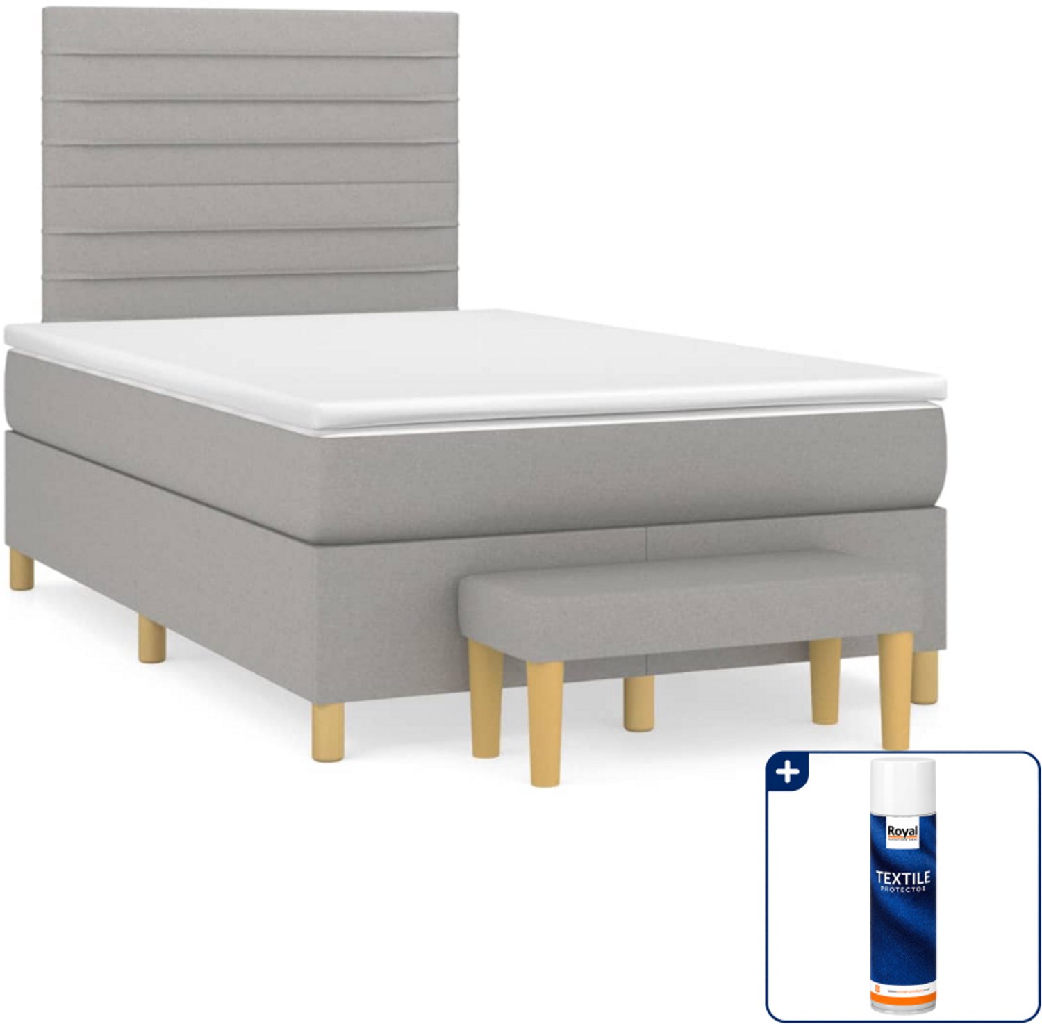 vidaXL Boxspring met matras en bankje - 120 x 200 cm - lichtgrijs - Inclusief textielbeschermer 500 ml