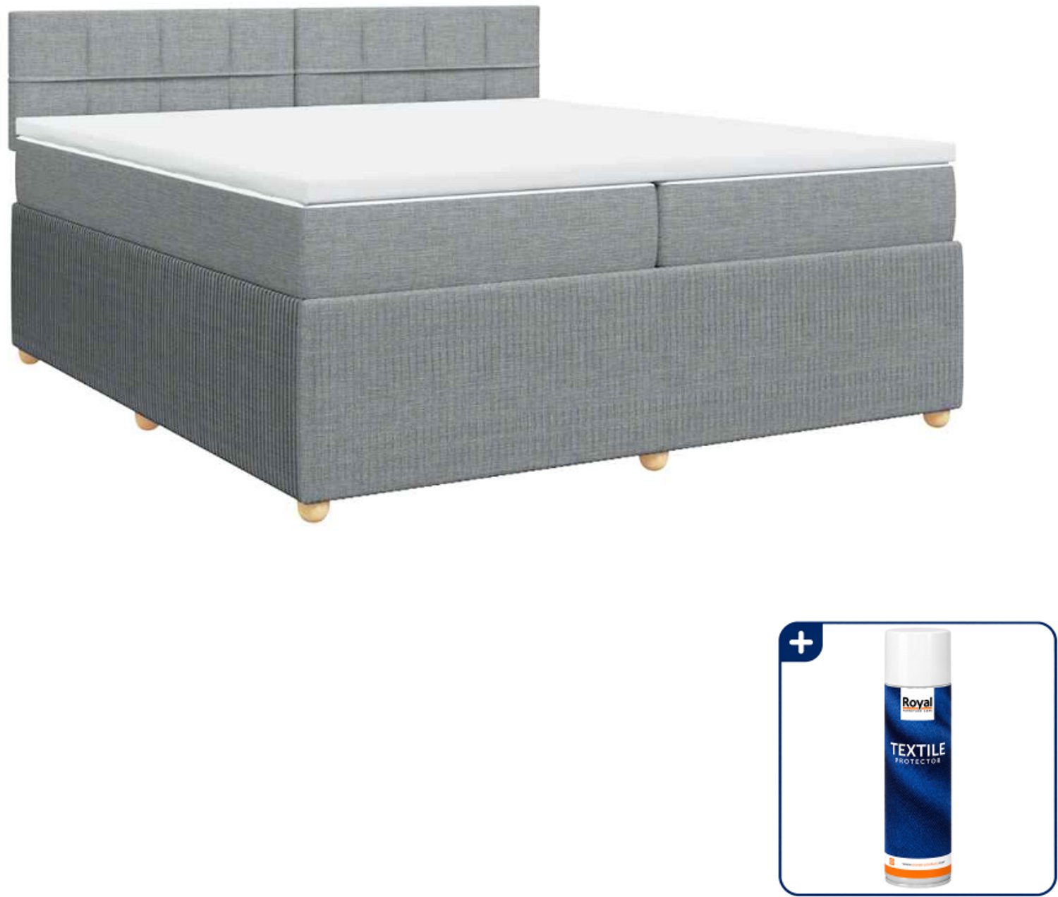 vidaXL boxspring met matras - 200 x 200 cm - stof - lichtgrijs - Inclusief textielbeschermer 500 ml