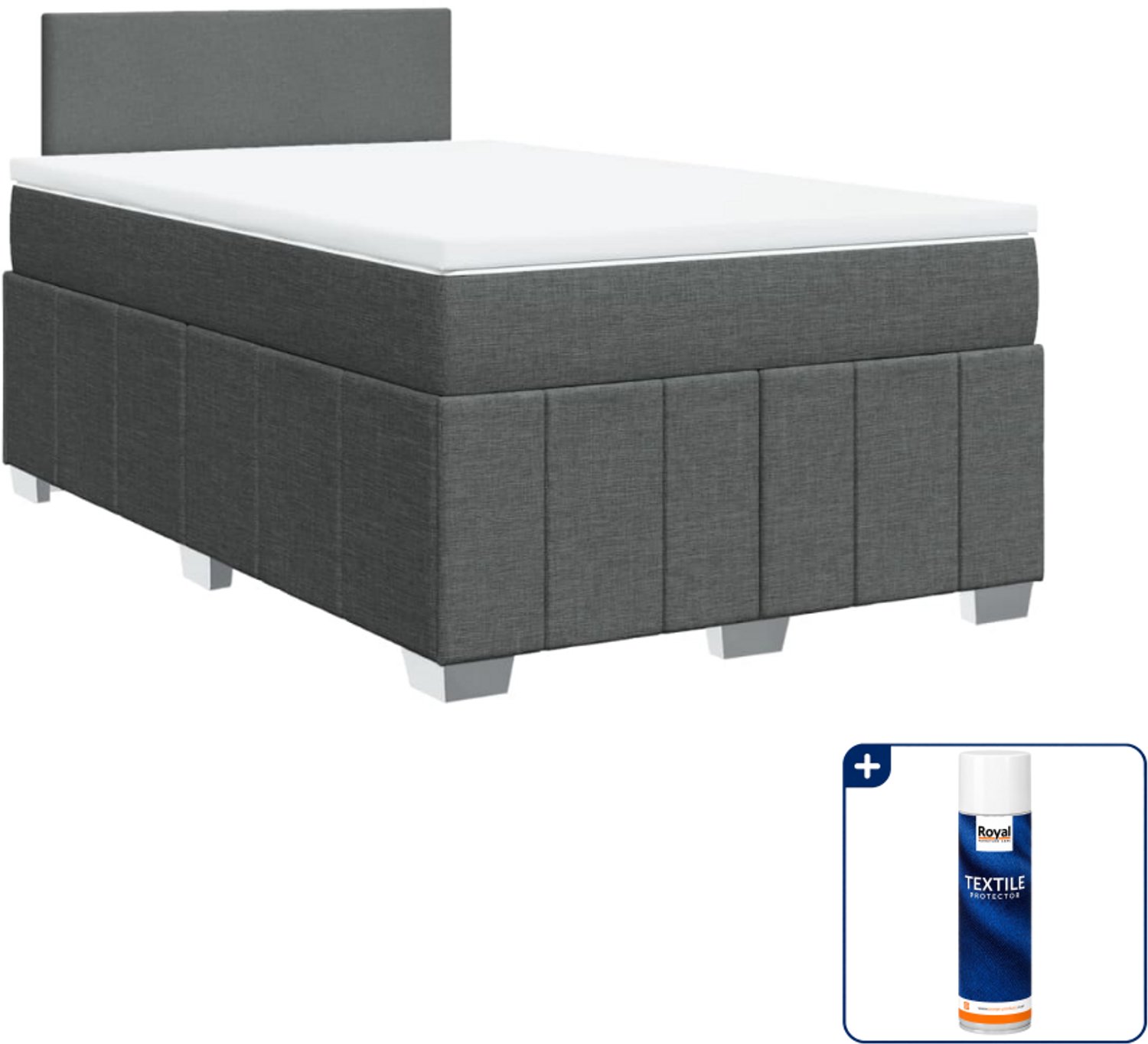 vidaXL boxspring met matras 120 x 190 cm - stof - donkergrijs - Inclusief textielbeschermer 500 ml