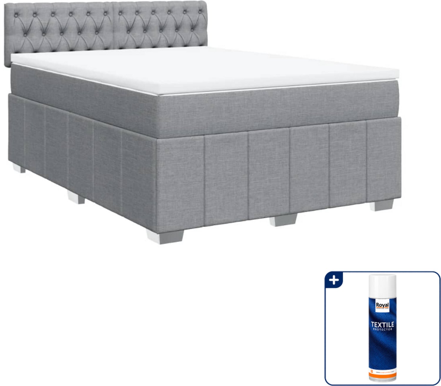 vidaXL boxspring met matras - 140 x 190 cm - stof - lichtgrijs - Inclusief textielbeschermer 500 ml