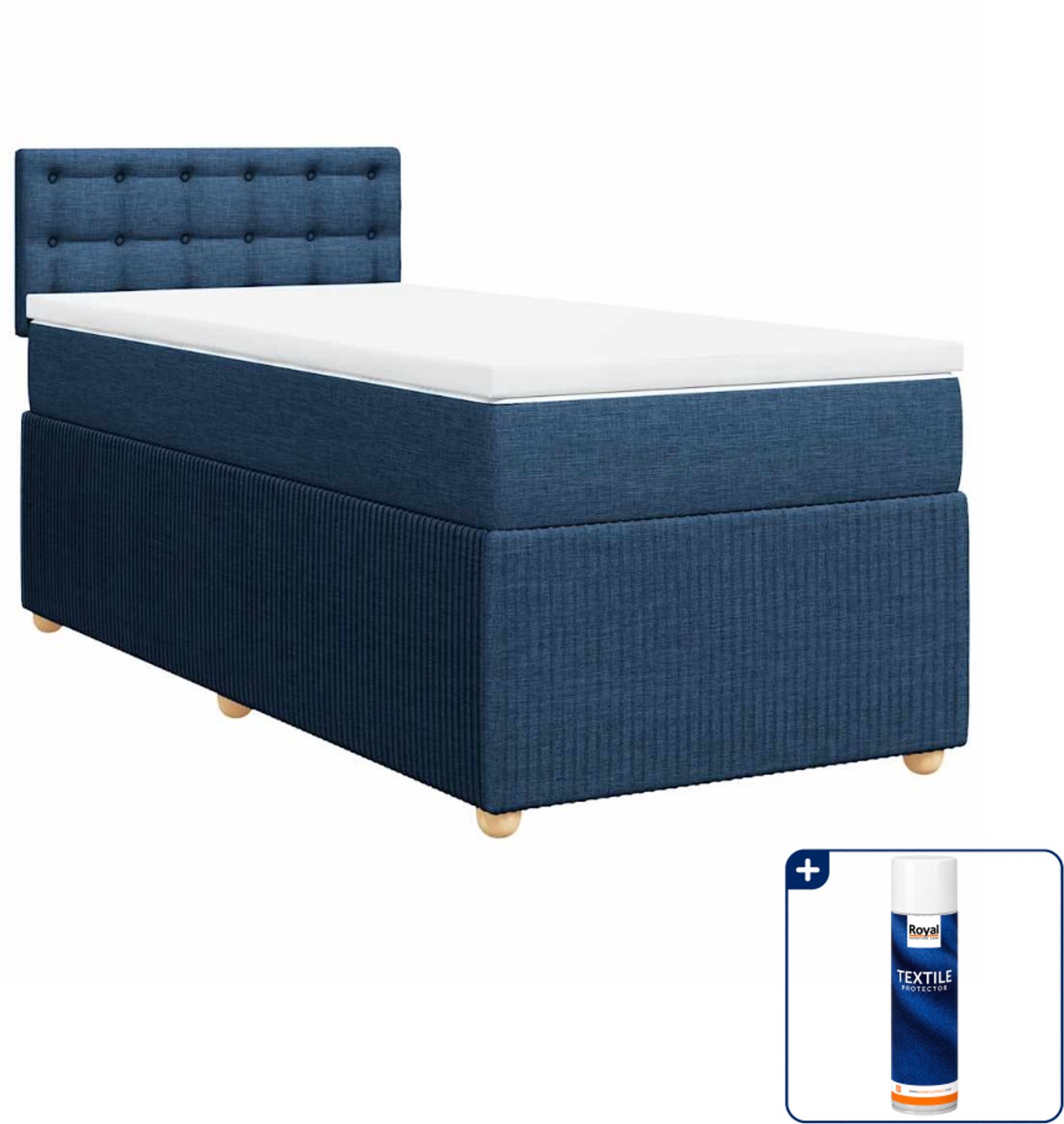 vidaXL boxspring met matras - 100 x 200 cm - blauw - Inclusief textielbeschermer 500 ml