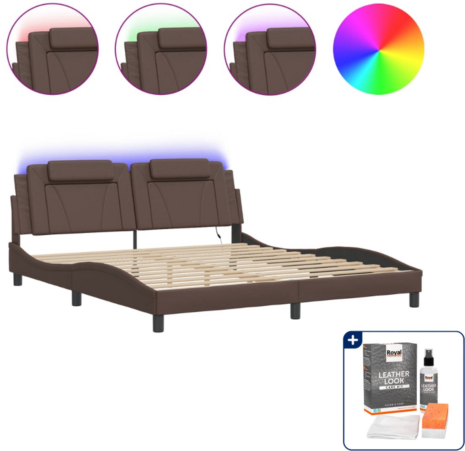 vidaXL Viana bedframe - Kingsize - 180 x 200 cm - grijs - Inclusief onderhoudsset voor kunstleer 150 ml