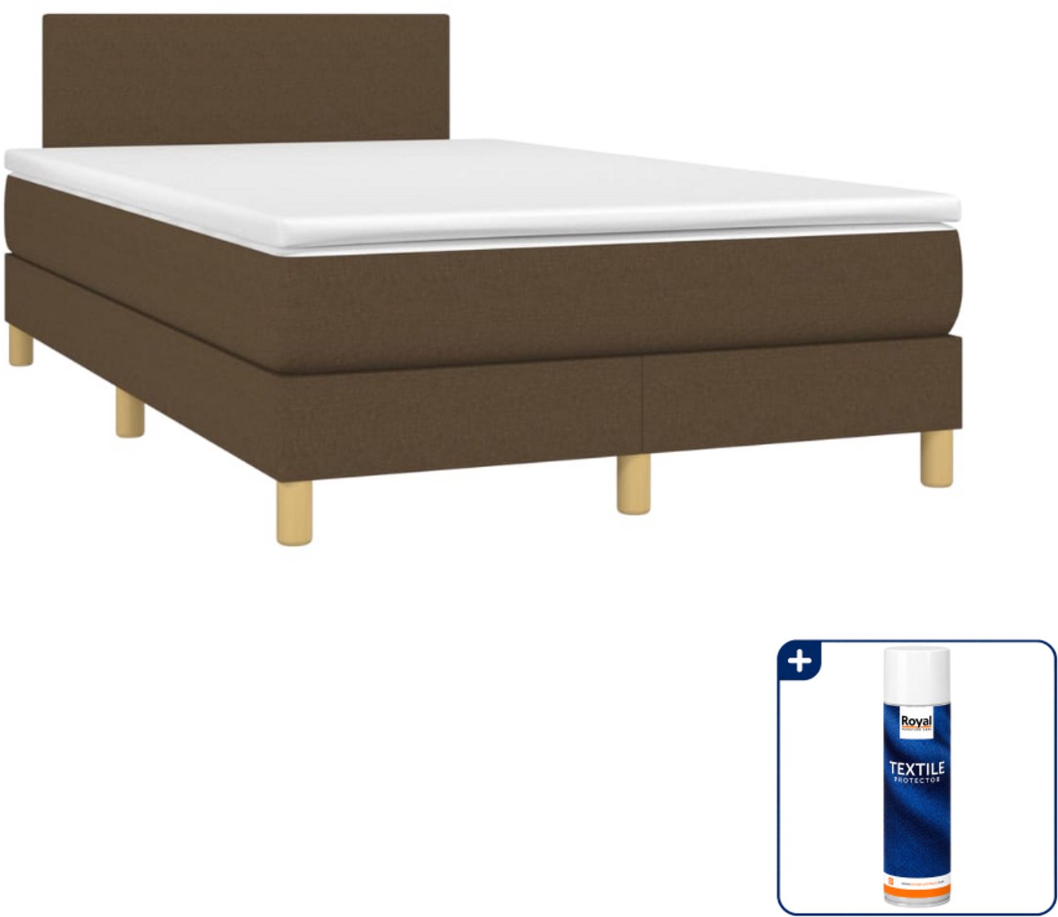 vidaXL boxspring met matras 120 x 190 cm - stof - donkerbruin - Inclusief textielbeschermer 500 ml