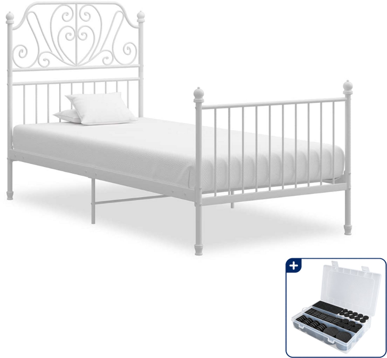 vidaXL bedframe - 90 x 200 cm - metaal - wit - Inclusief antikrasvilt 177-delig