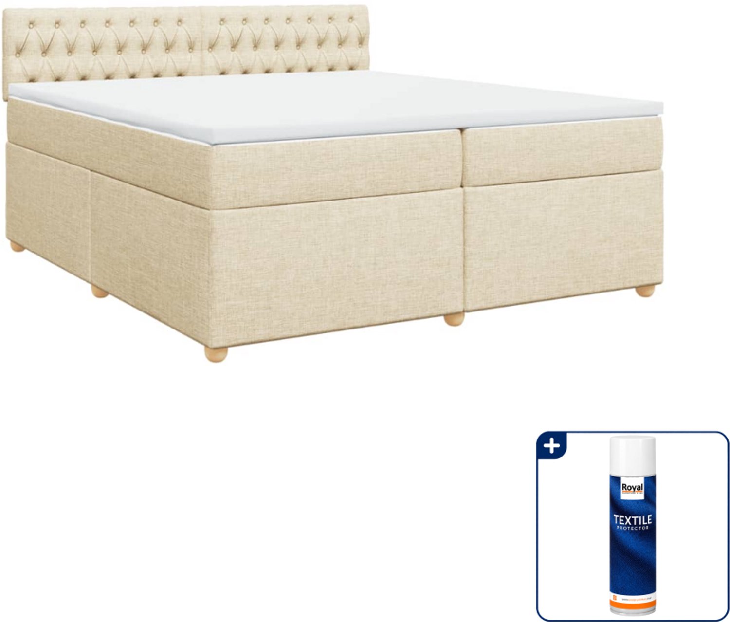 vidaXL Boxspring Super kingsize 200 x 200 cm - stof - crème - Inclusief textielbeschermer 500 ml