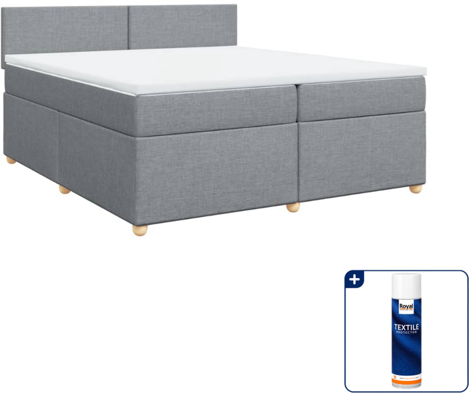 vidaXL Boxspring met matras - Super kingsize - 200 x 200 cm - stof - Inclusief textielbeschermer 500 ml Grijs